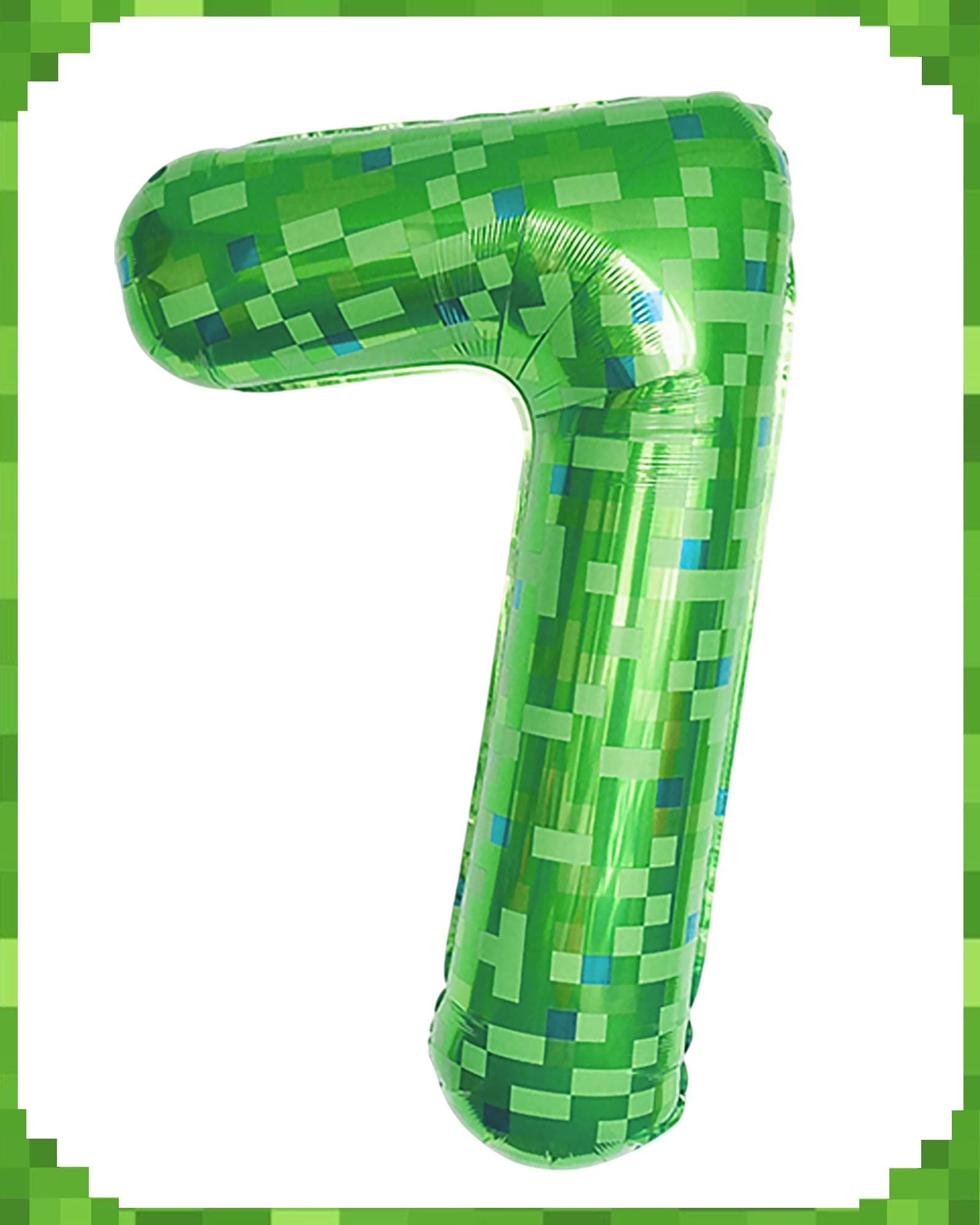Giant Green Pixel 7 Foil Balloon 40 Inch Green Pixel Theme Birthday Party Decoration for Kids