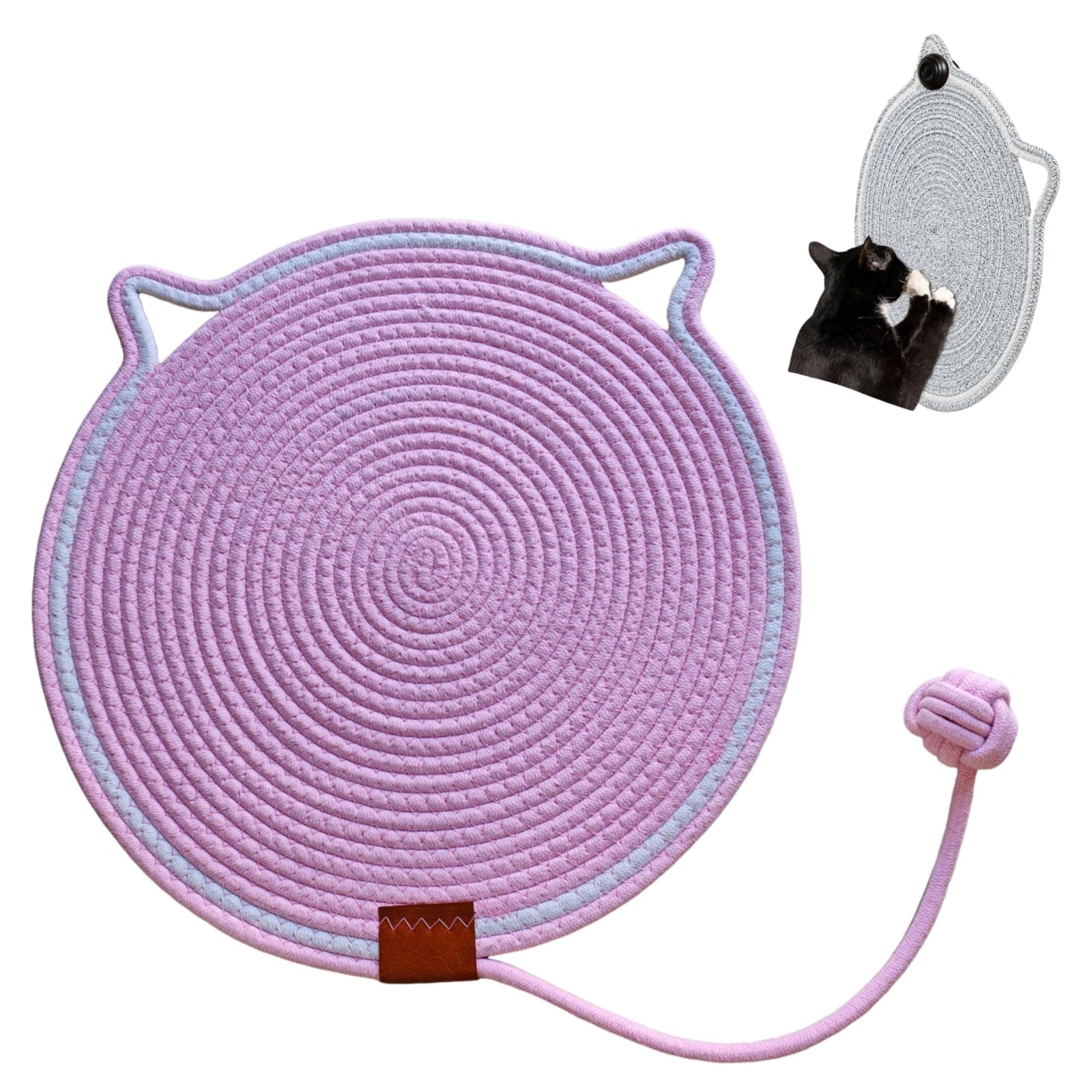 Cat Scratcher Mat, Natural Cotton Rope Cat Scratching Pad, 16.9'' Round Cat Wall & Floor Scratch Pad, Durable Double - Sided Cat Scratcher, Furniture Protector for Wall, Sofa, Couch, Carpet, Pink