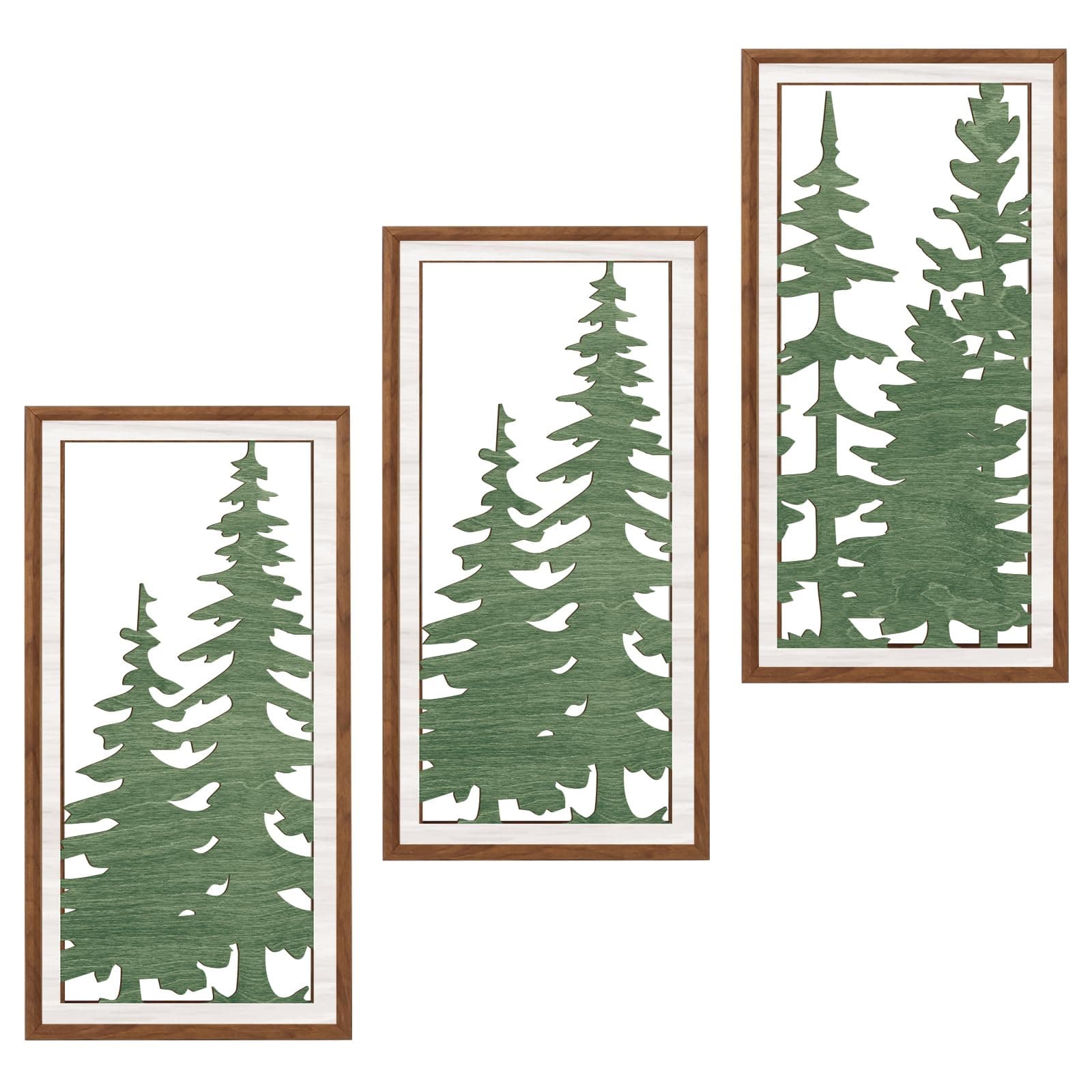 BINCUE Pine Tree Wall Art Boho,Forest Wall Decor,Green Tree Hanging Decor,Modern Mid Century Decor,Boho Wood Artwork Plants Leaves,Bohemian Prints for Home Living Room Bedroom Bathroom 8x16 Inches