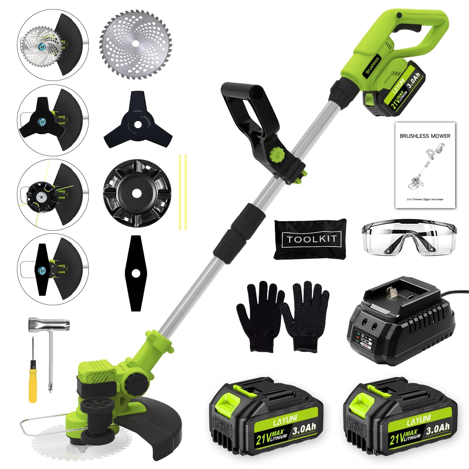 Brushless Weed Wacker Cordless, 21V Battery Powered Weed Eater