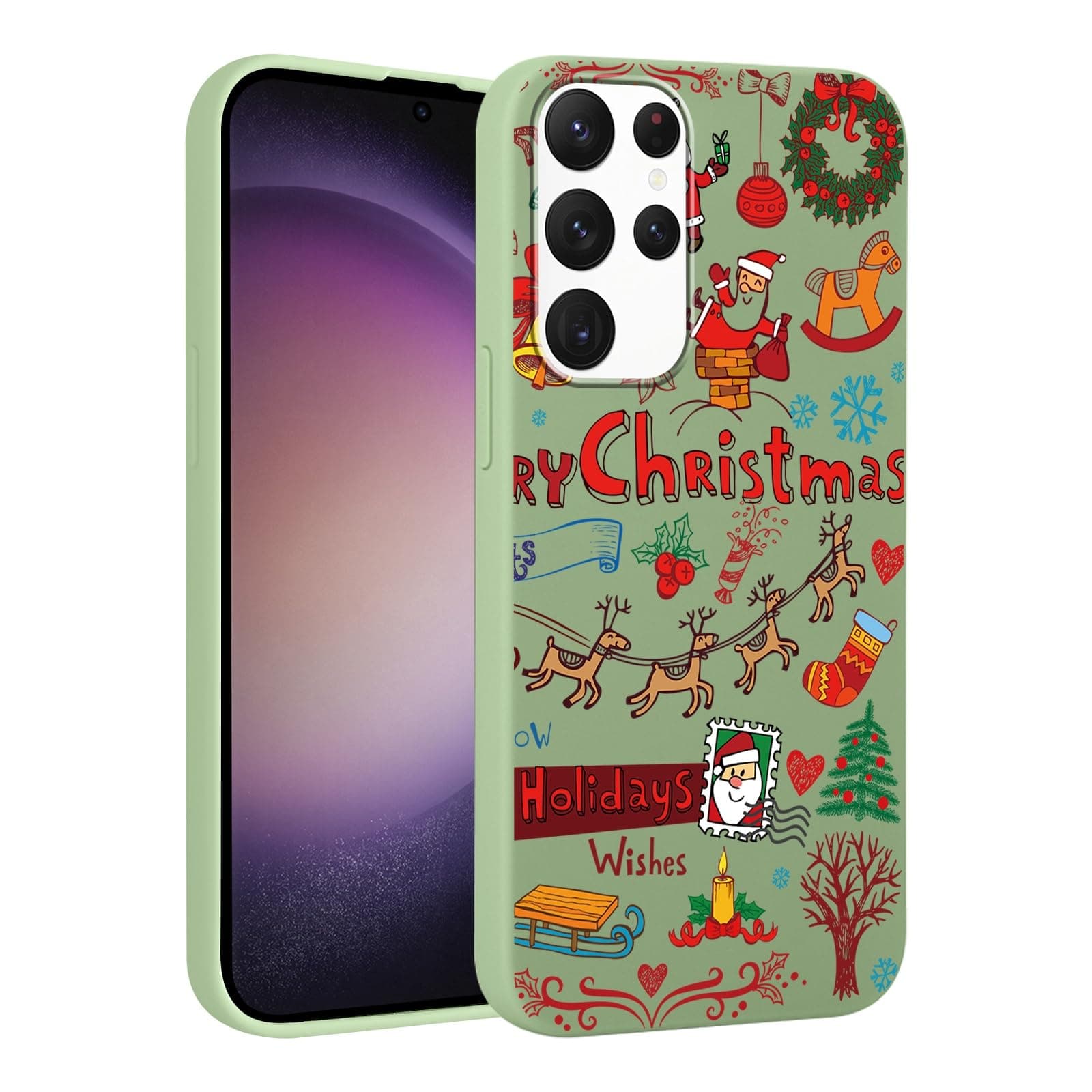 RUMDEY Christmas Green Print Phone Case for Samsung Galaxy A54 5G 6.4",with Aesthetics Pattern Design Soft TPU Silicone Xmas Cases, Shockproof Bumper Protector Camera Girls Women Cover,Deer