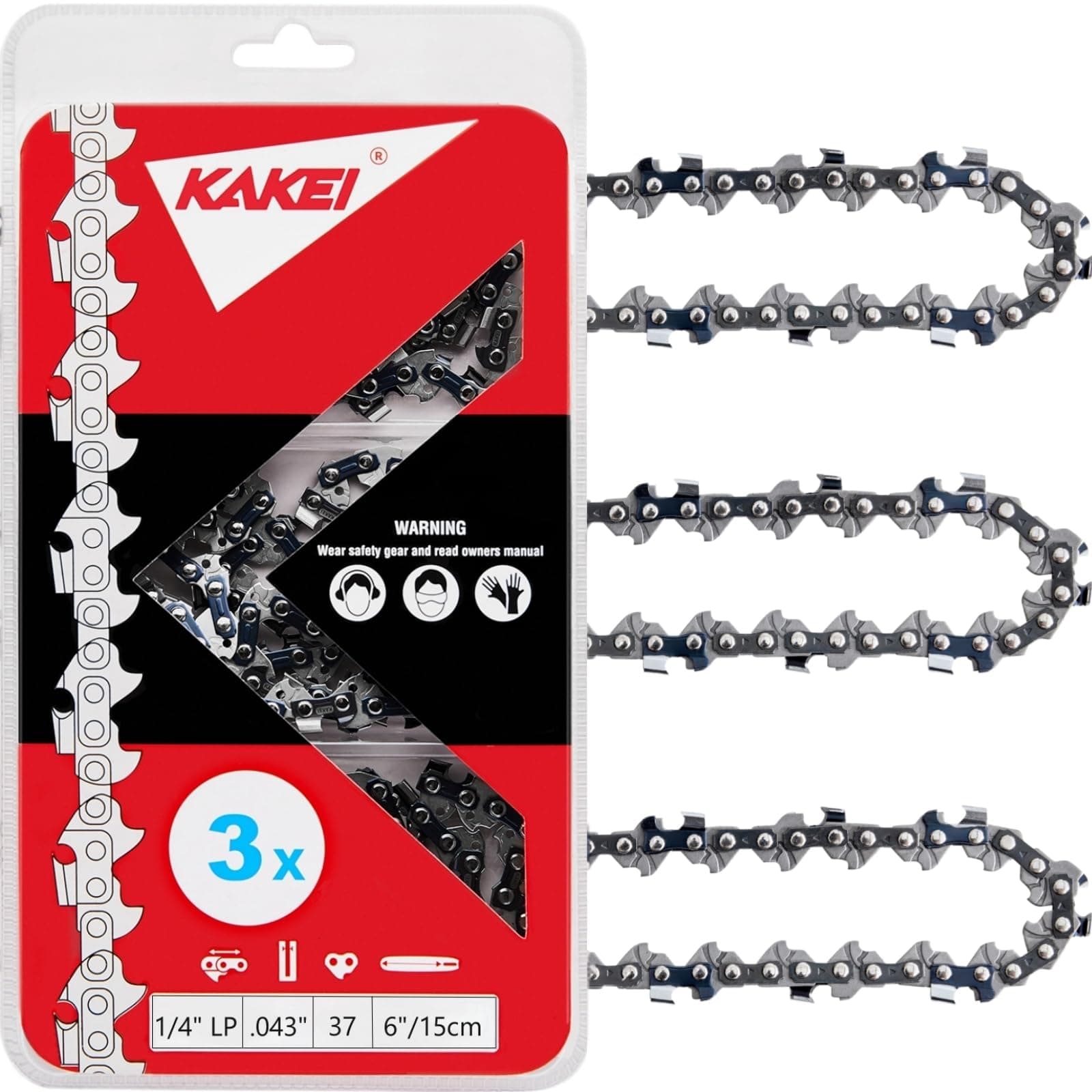 KAKEI 6-Inch Pole Saw Chain, 1/4" Pitch, .043" Gauge, 37 DL, 3-Pack