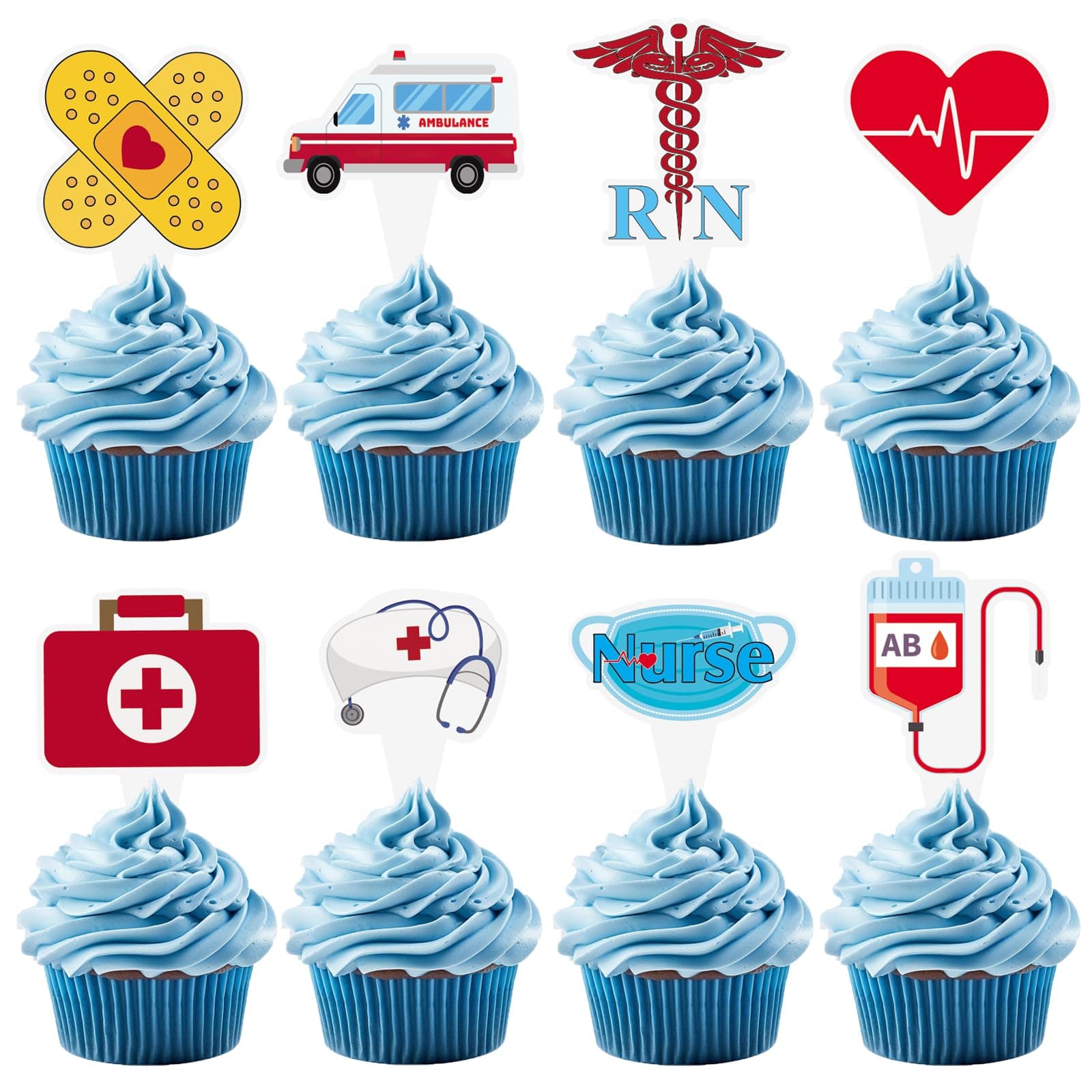 Lyosehy 48PCS Nurse Cupcake Toppers Nursing School Graduation Cupcake Picks for Medical Rn Nurse Grad Themed Birthday Party Cake Decorations Supplies