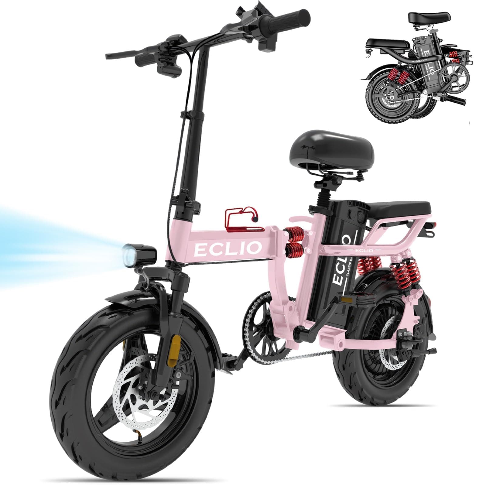 DDC TECH Folding Electric Bike for Adults, 800W Peak Motor 25MPH, Ebike with 48V 15Ah Removable Battery, 35-55 Miles Range, 14'' Adults Electric Bicycles for Men Women Commuter