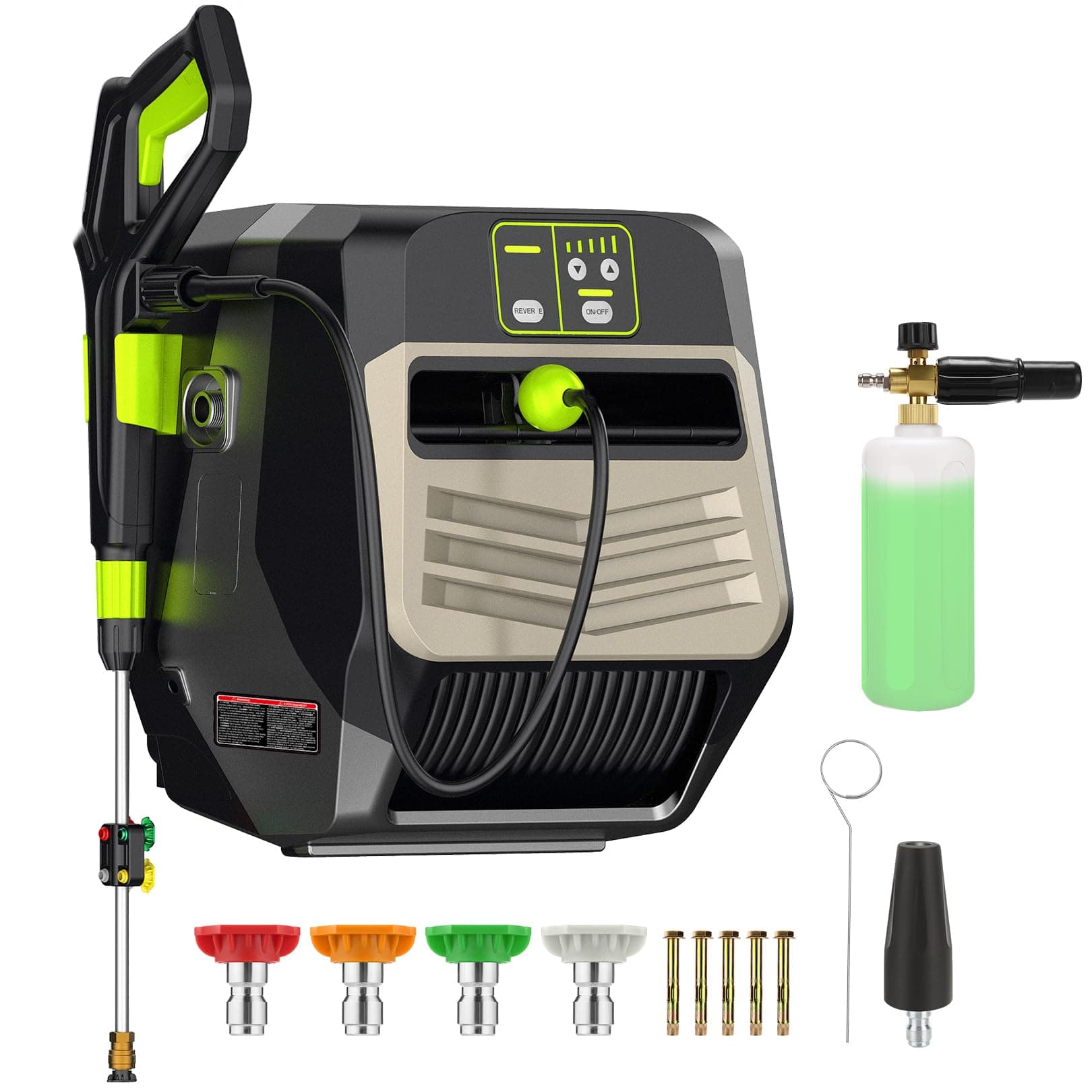 Imdot Wall Mounted Pressure Washer - Max 5500 PSI 3.6 GPM, 5 Levers Power Washer with 100FT Retractable Hose for Car/Driveway, Automatic Rewind, Any Length Lock