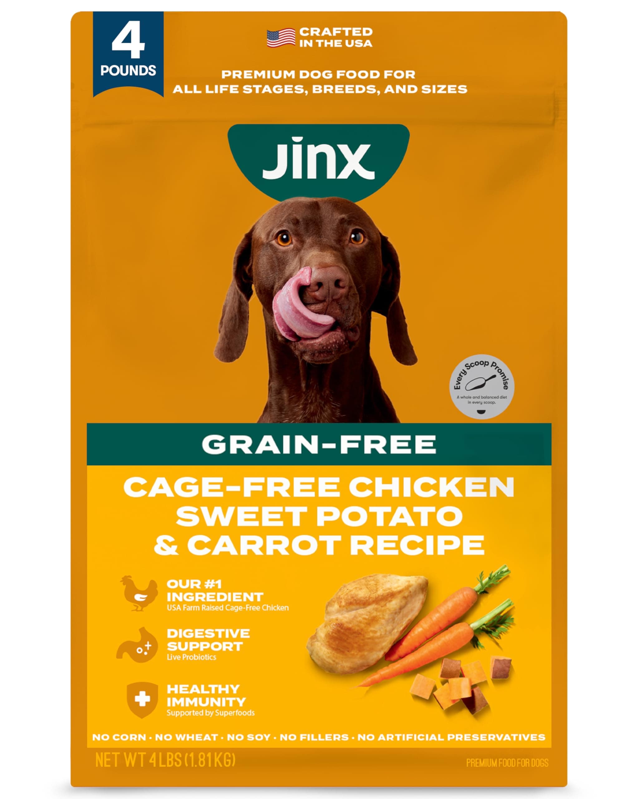 Jinx Grain Free Dry Dog Food - Real Chicken, Sweet Potato & Carrot, 4lb