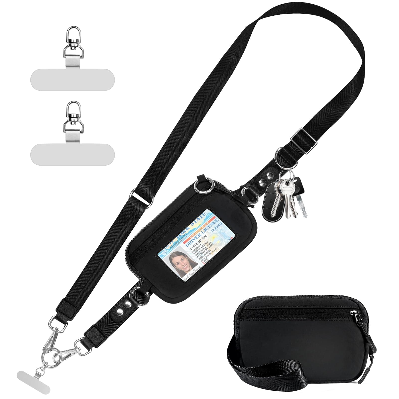 Tiostep Clip And Go Strap for Phone with Wallet Purses Adjustable and Removable Crossbody Cell Phone Lanyard Phone Chain for Women with Anti Theft Zippered Pouch, Black, Cream, universal