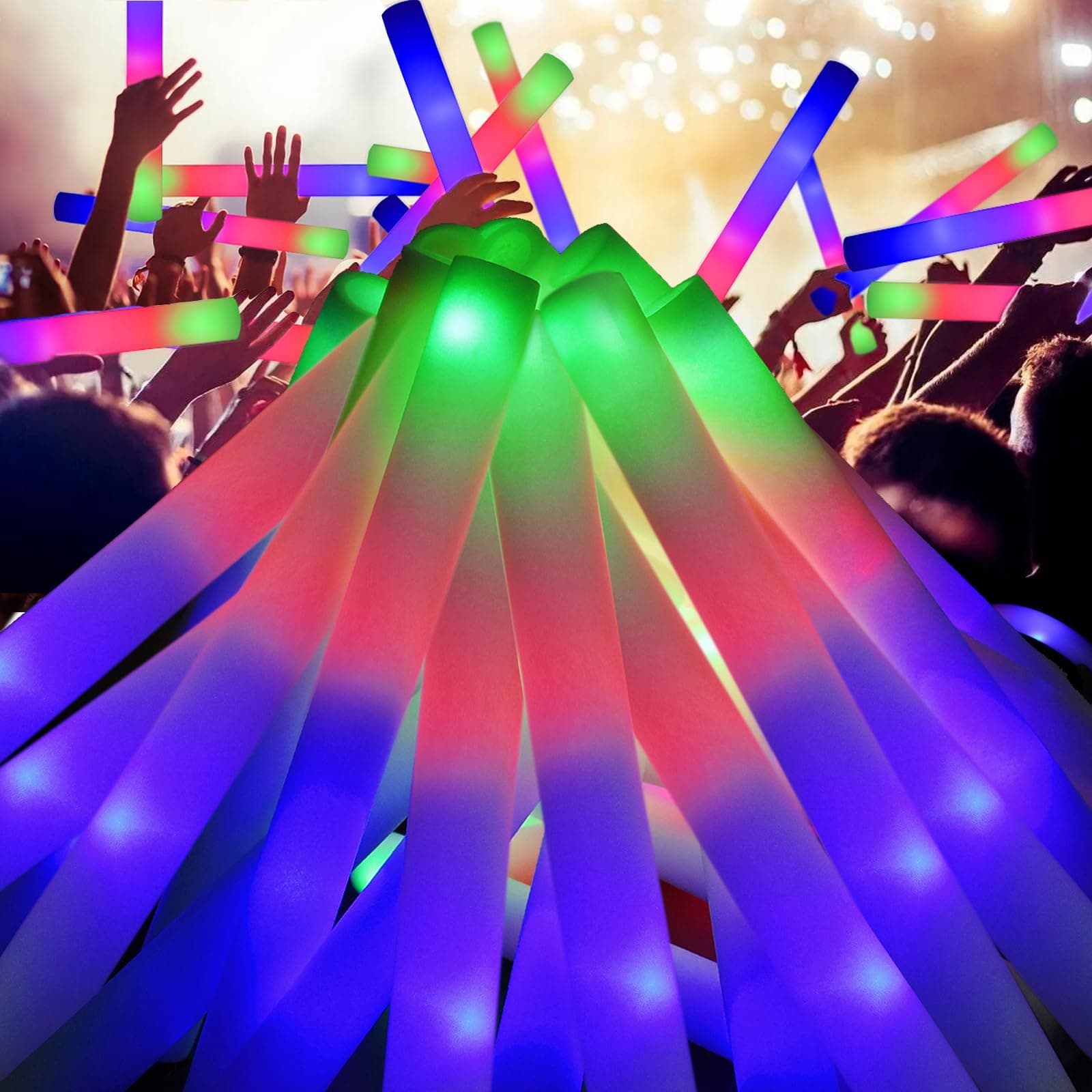 EXCECAR 118PCS Foam Glow Sticks Bulk Party Pack, Foam Light Up Sticks, Light Up Foam Sticks, 3 Mode Colorful Flashing, Glow in The Dark Sticks for Wedding Halloween Christmas Concert Party Supplies