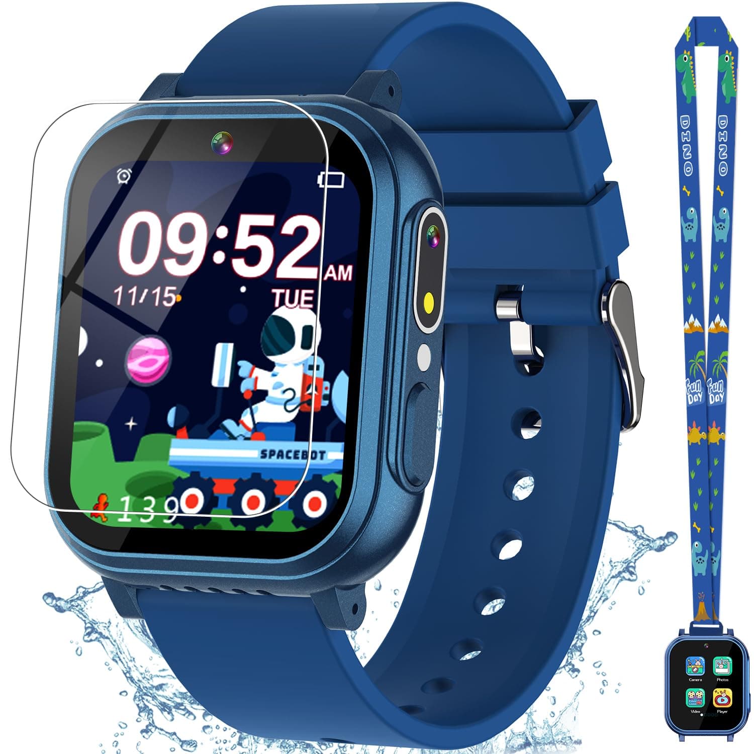 Waterproof Watch for Kids with 32 Games Dual Camera, Habit, Alarm, Pedometer, HD Touchscreen with Protector, Kids Watch Toys for Age 5-12 Christmas Birthday Gift Boys Girls(Blue)