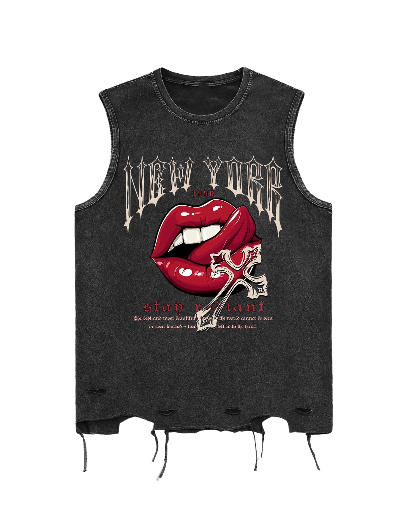 Verdusa Men's Graphic Tees Y2k Grunge Distressed Tee Summer Shirt Sreetwear, Black Red, X-Large