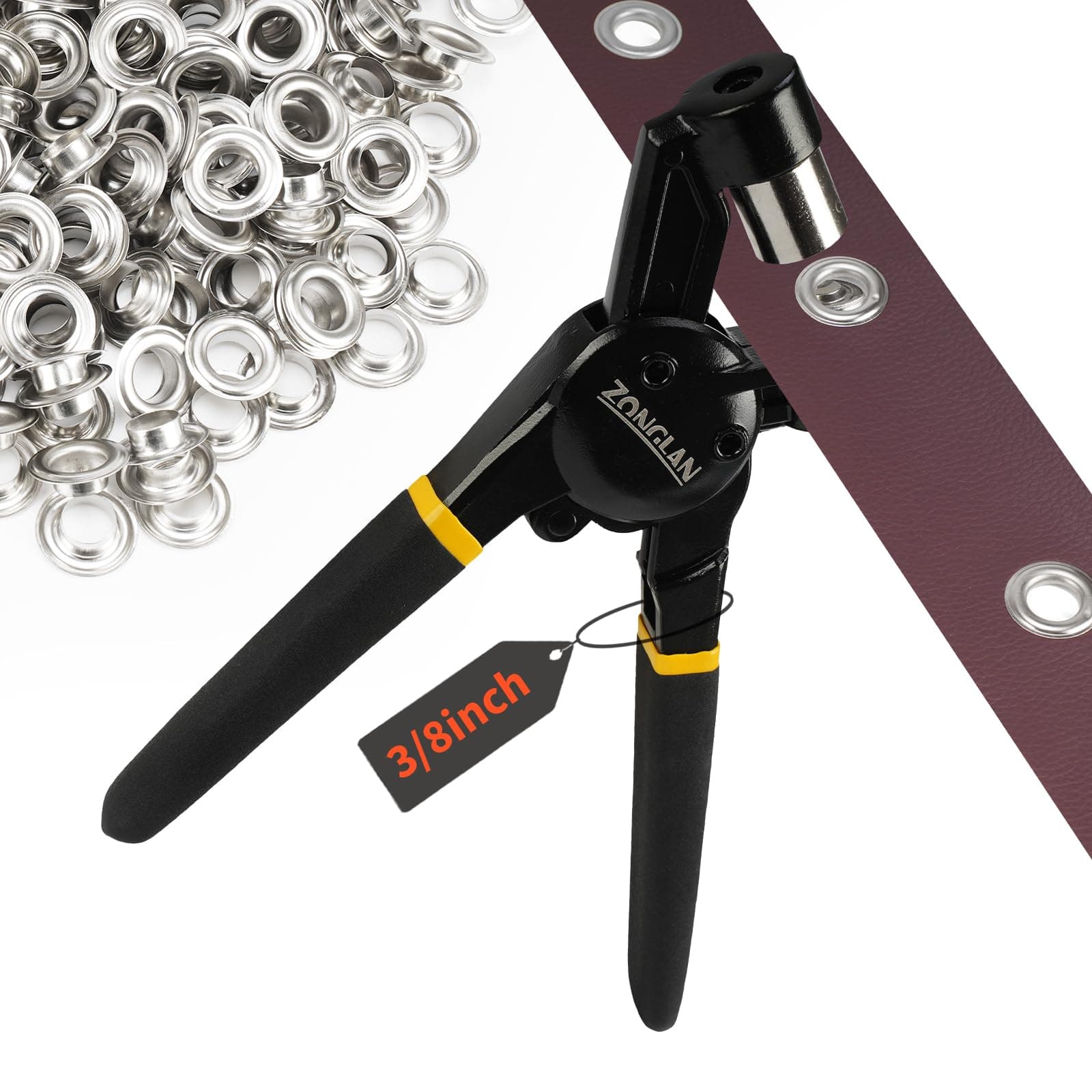 Heavy Duty Grommet Tool Kit with 3/8 Inch Die and 300 Sets of 10MM Grommets, Handheld Manual Eyelet Tool Rivet Press Punch Pliers for Leather Canvas Fabric (3/8'')