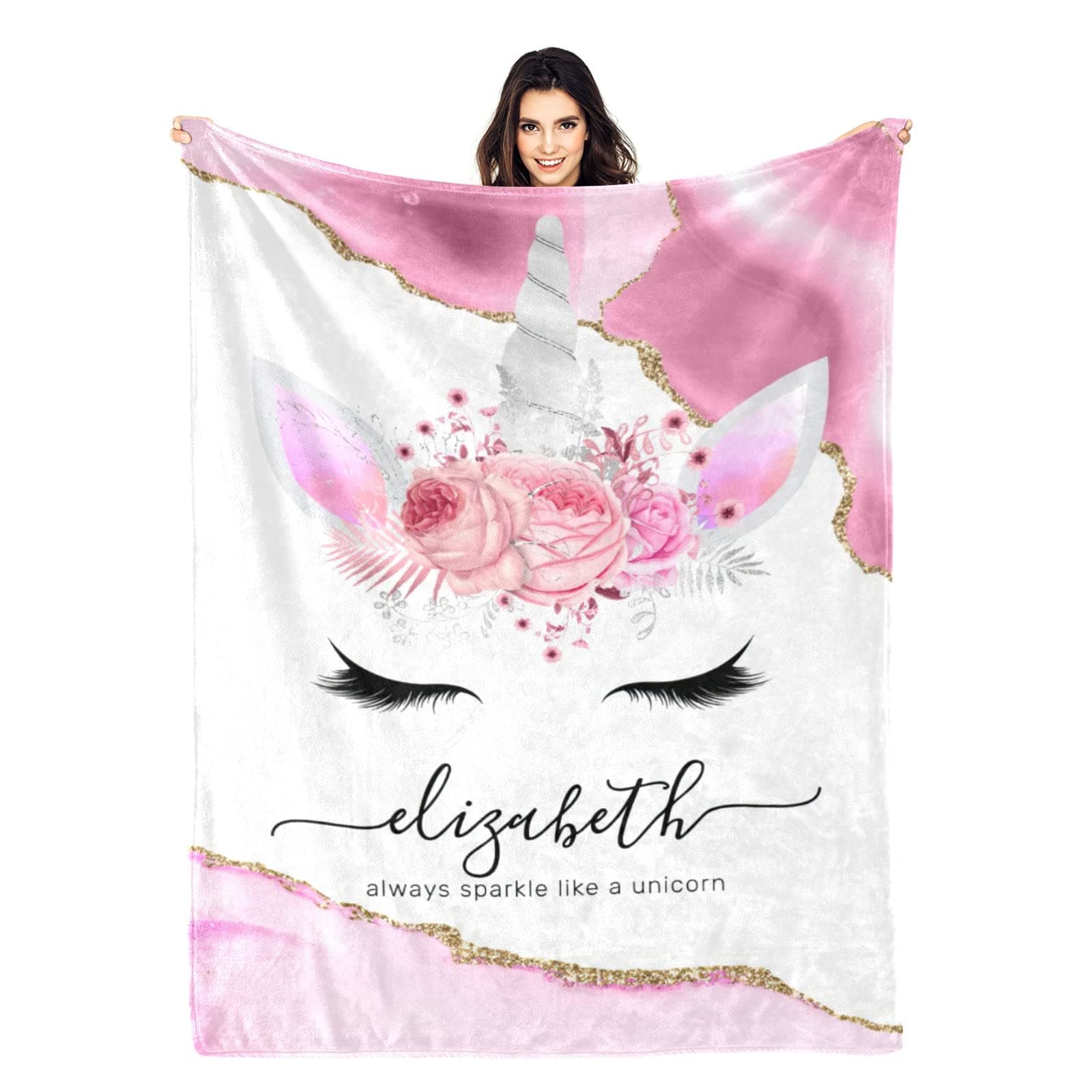 Seamaid Personalized Magical Floral Unicorn Blanket with Name Personalized Baby Blankets for Girls Personalized Baby Gifts Personalized Name Blanket Baby Girl Blanket for Receiving - 60x80in