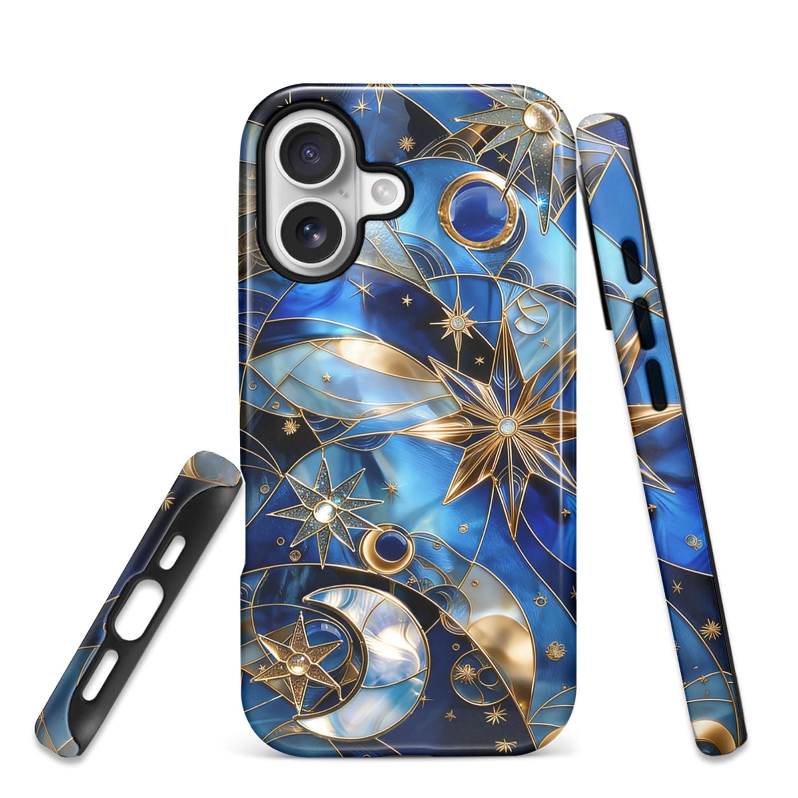 HCTYKHVTYS for iPhone 17 Case,2-Layer Protection TPU Silicone and Pc Hard Shell,Starry Night Printed Moon and Star Stained Glass Pattern Design，Anti-Drop,Aesthetic Protection of Phone Cases