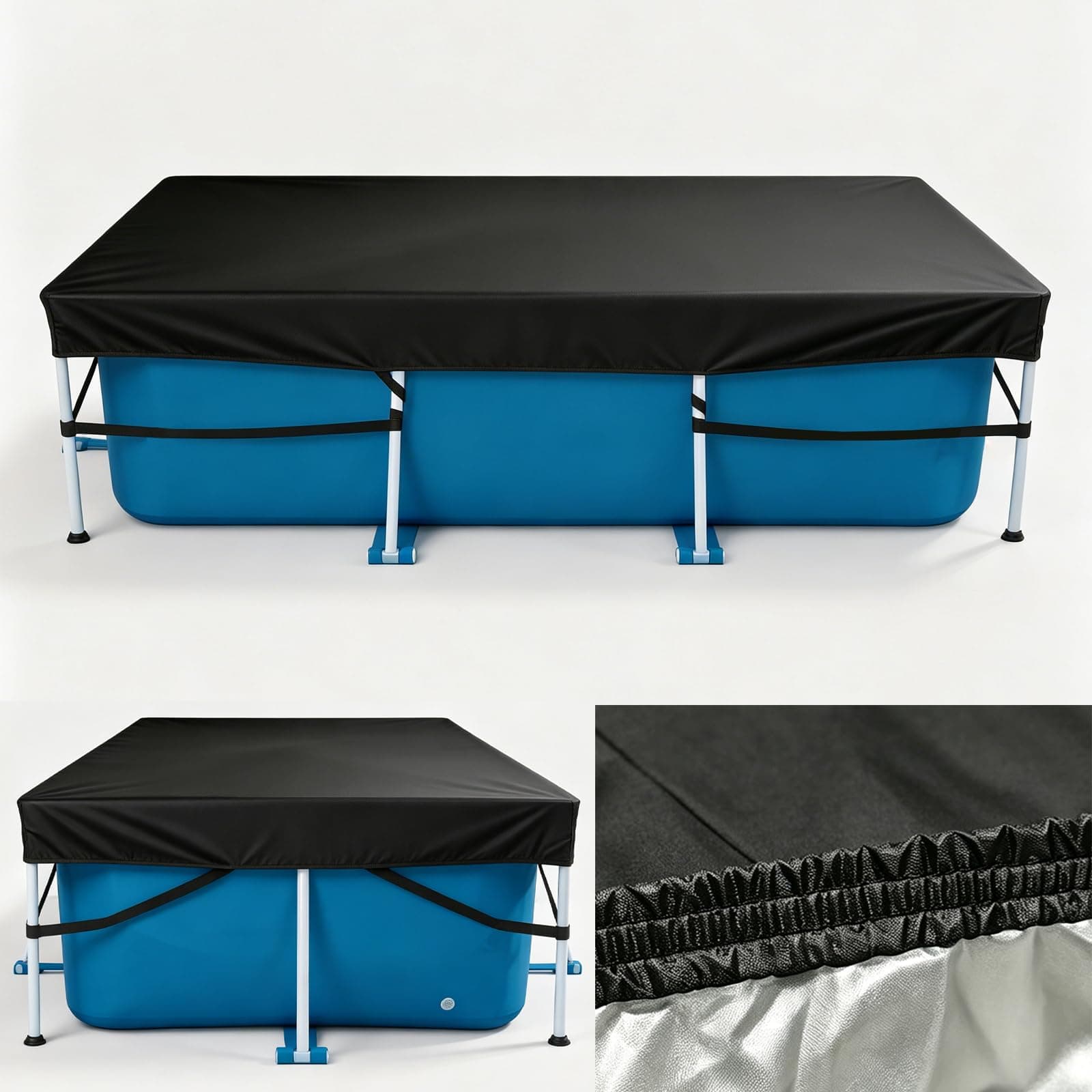 Rectangular Pool Cover 87in x 59in, 7 x 4ft Rectangular Pool Cover Made of Heavy-Duty Waterproof Oxford Fabric for Rectangular Above Ground Pool Built-in Elastic & Strong Webbing - Easy Set, Black