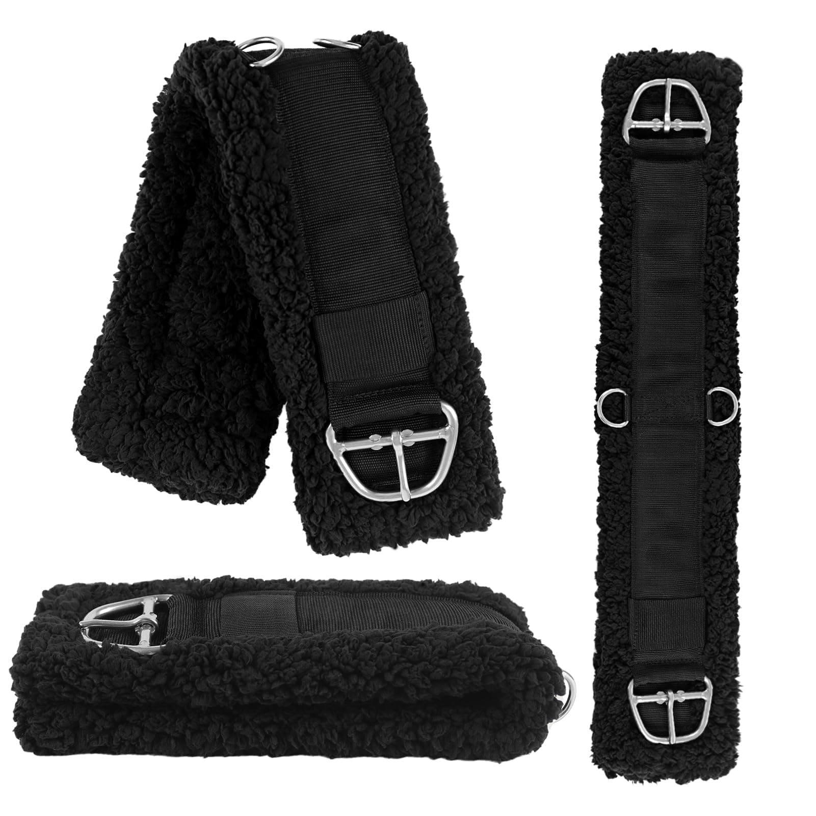 NVAAV Western Cinch Horse Girth 28" - Soft 33mm Thick Fleece Padding & Non-Slip Nylon Webbing with Stainless Steel Buckles - Comfortable, Durable, and Easy to Install for Western Saddles (Black)