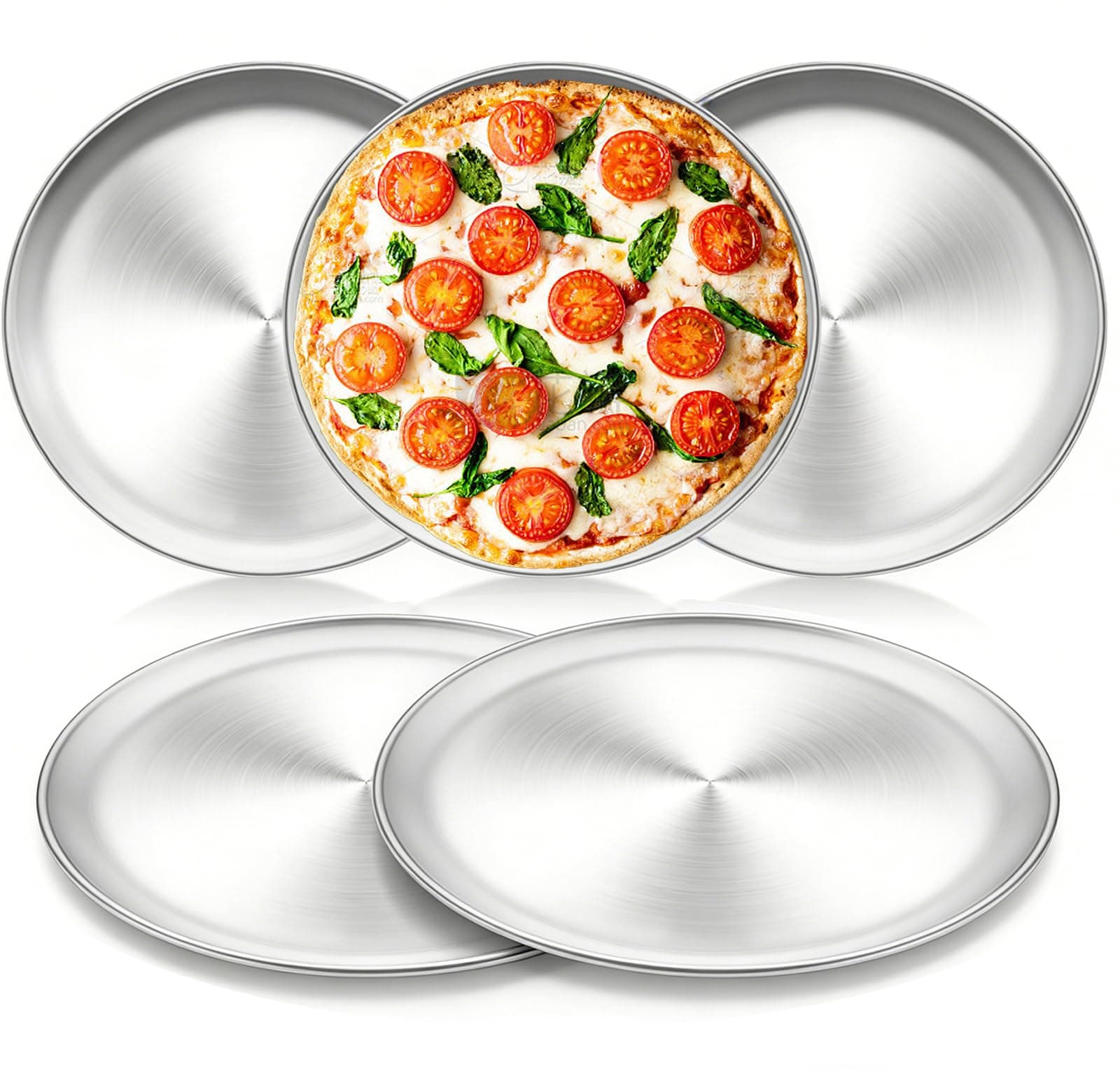 5 Pack 12 Inch Pizza Pan Set, Stainless Steel Round Baking Pizza Pans Pizza Tray for Pizza, Pie, Cake, Cookie, Oven & Dishwasher Safe
