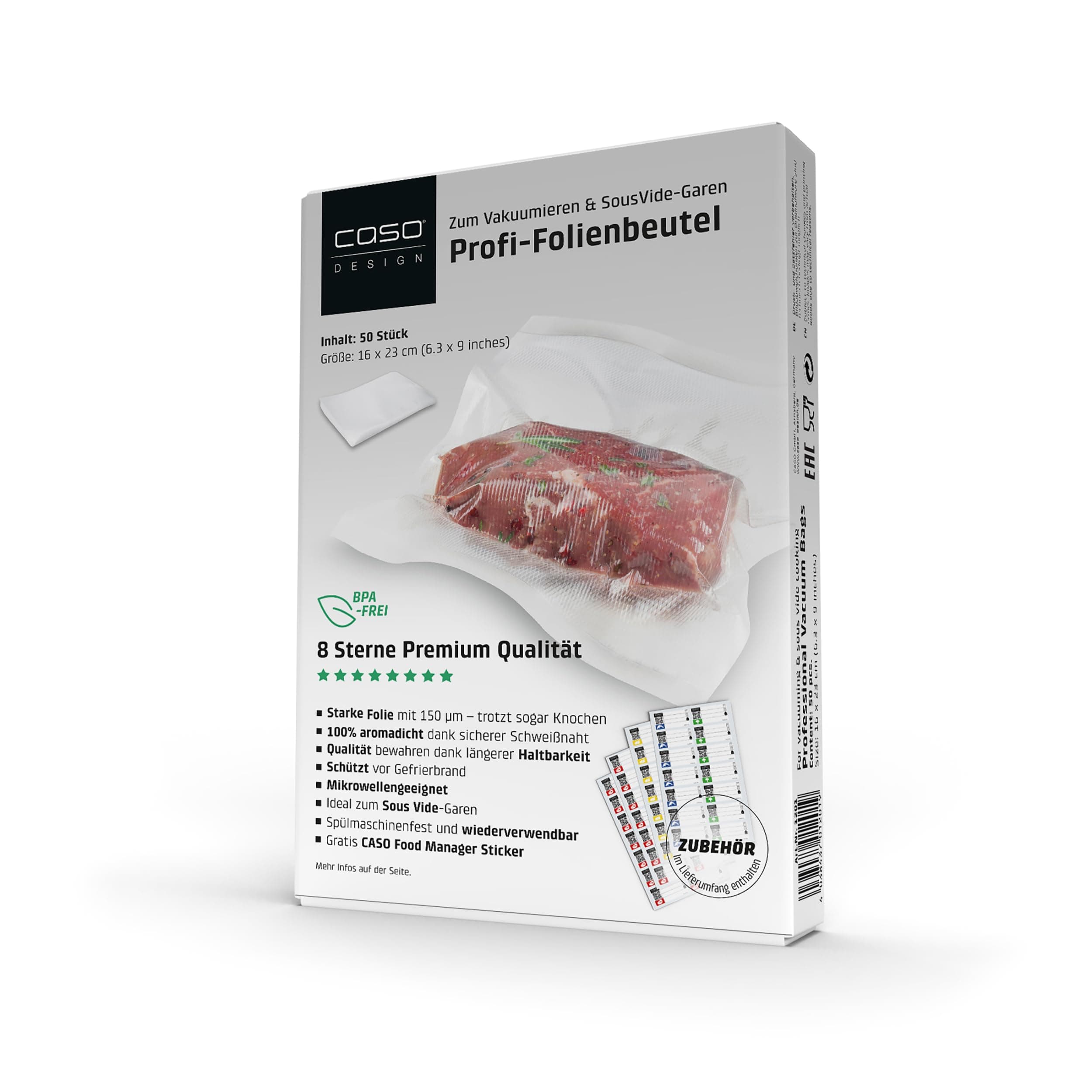 CASO Germany 50-Piece Vacuum Sealer Bags, 6.3 by 9.1-Inch