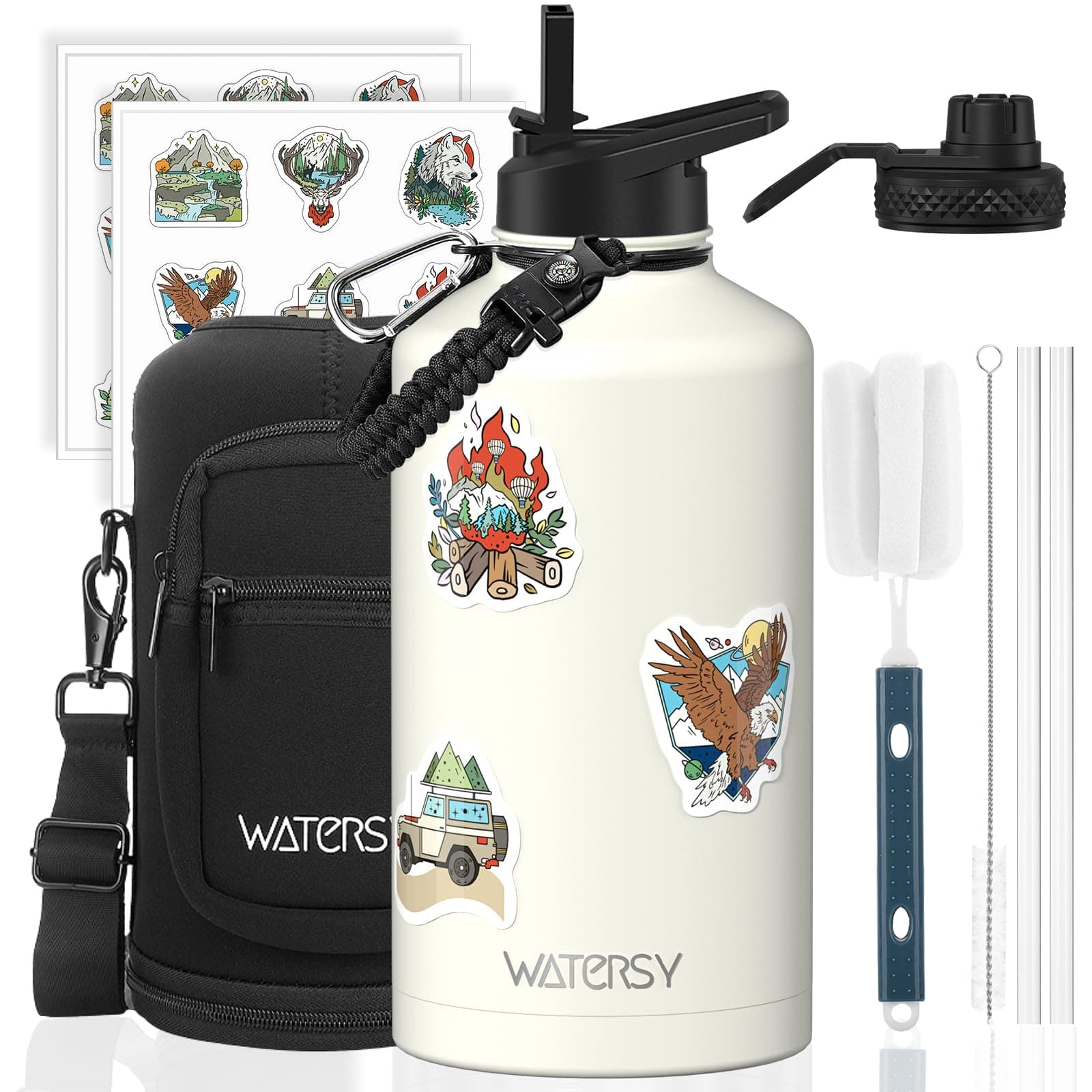 87oz Insulated Water Bottle (Cold for 48 Hrs),BPA Free&Leak Proof,1.5 Gallon Stainless Steel Water Flask,Water Jug with Straw Spout Lids for Gym,Hiking,Camping,White