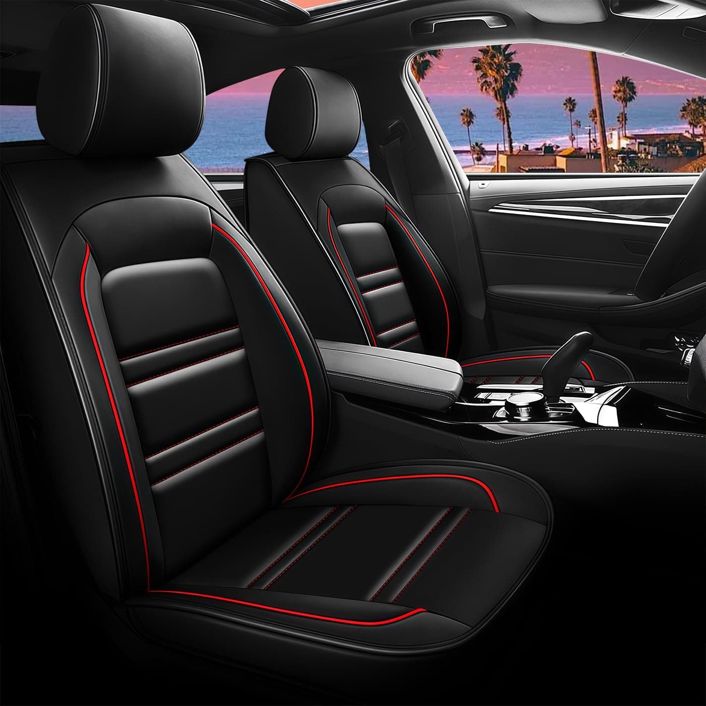 PACKMACH Seat Cover for Kia Optima 2003-2020 | Car Seat Covers Front Seats, Waterproof Seat Protectors, Automotive Front Seat Covers (Front Seat, Black&Red Line)