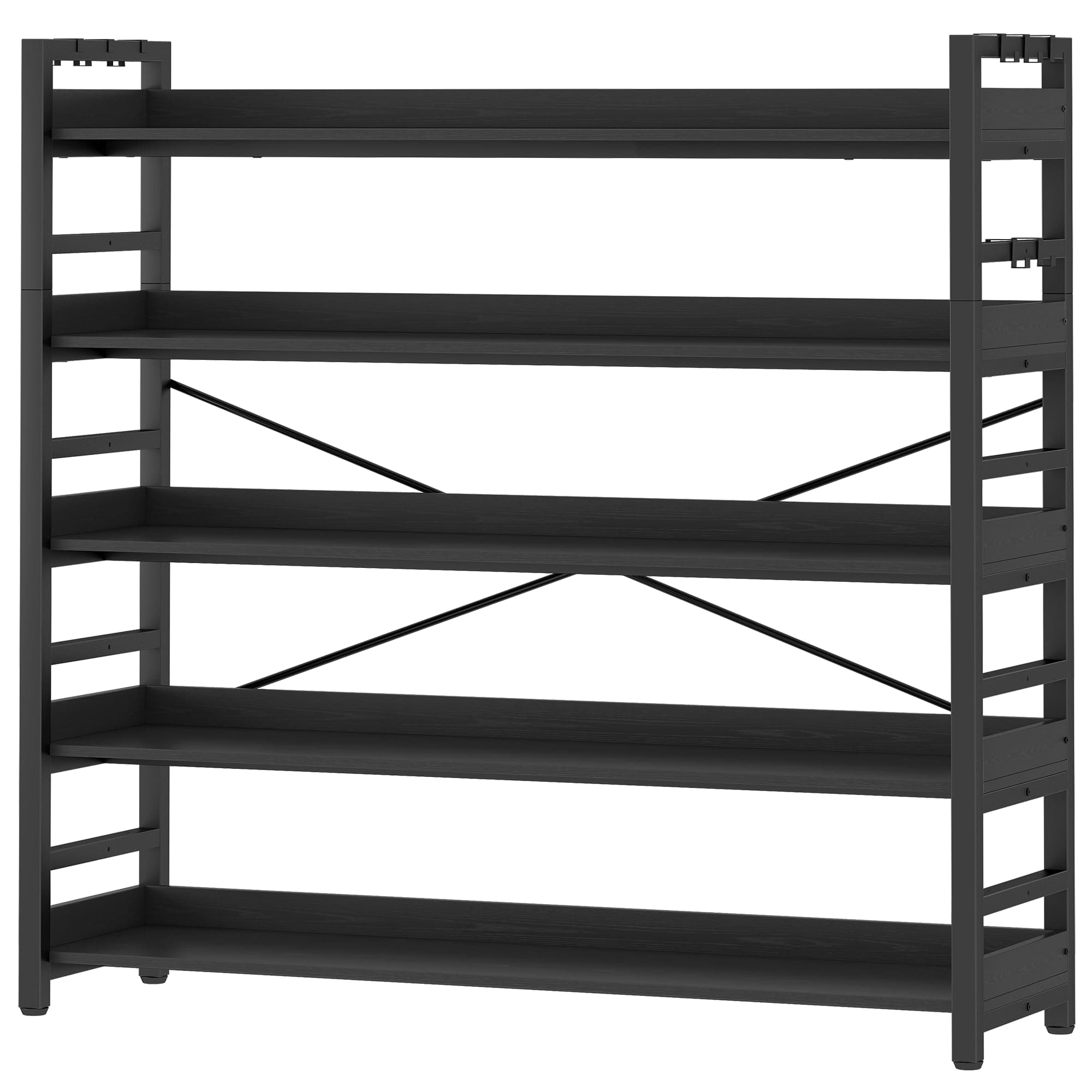 HCHQHS 5 Tier Bookshelf, Adjustable Industrial Bookcase, Vertical Tall Book Shelf, Wood and Black Metal Open Bookshelves for Home Office, Living Room, Bedroom