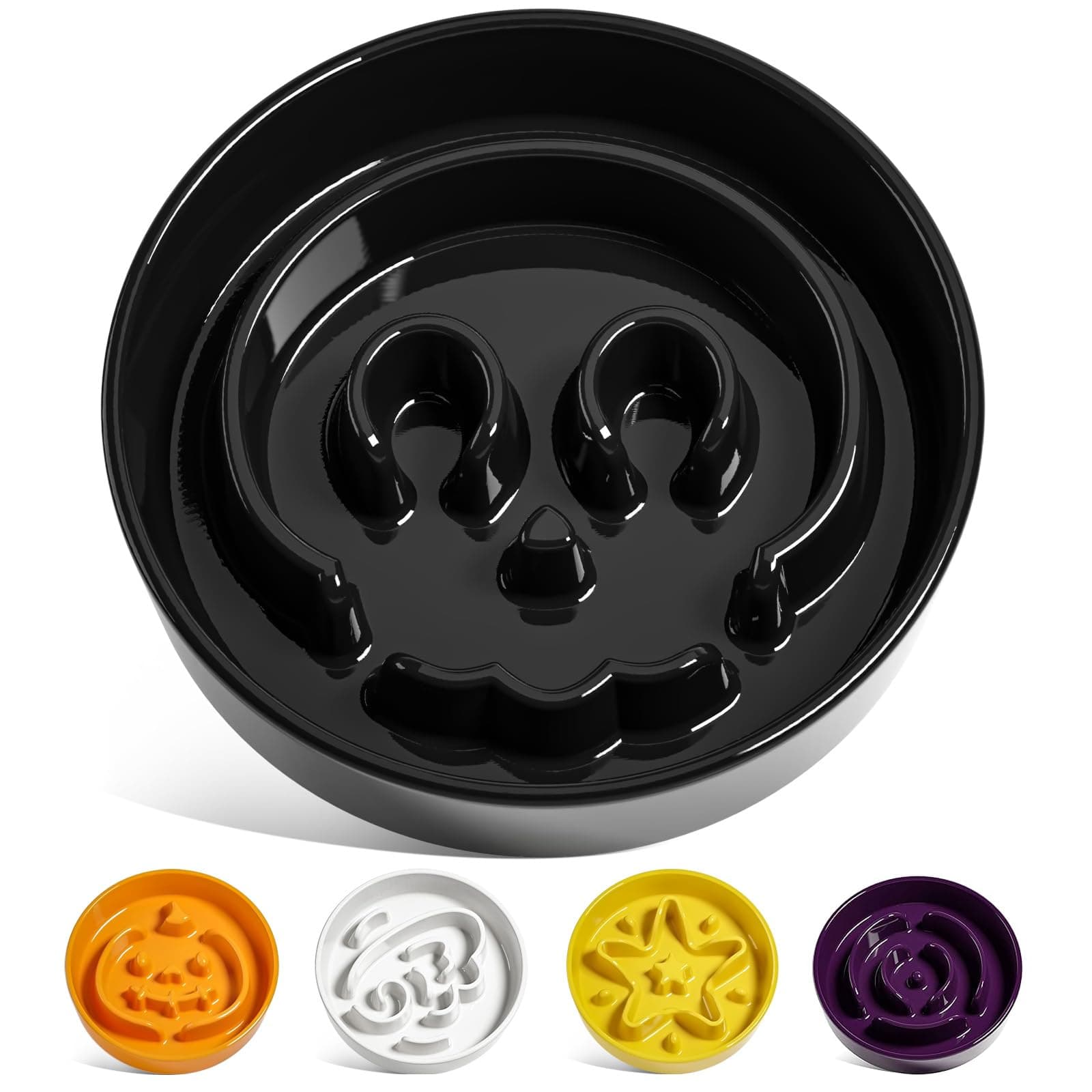 LE TAUCI Dog Bowls Slow Feeder Ceramic, 1.5 Cups Slow Feeding Bowl Small Medium Breed, Puppy Slow Feeder Bow for Fast Eaters, Puzzle Dog Food Bowl to Slow Down Eating, Skull Black