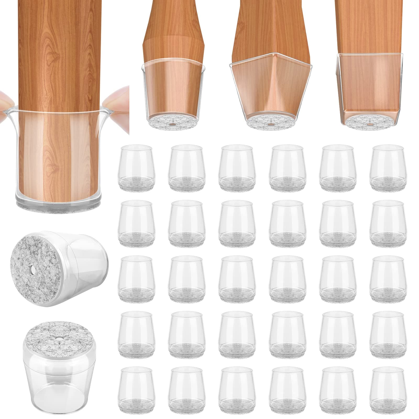 BALEINE Silicone Chair Leg Floor Protectors, Stool Leg Protectors Cap, Chair Leg Caps for Hardwood Floors (Clear-32pcs, Round S)