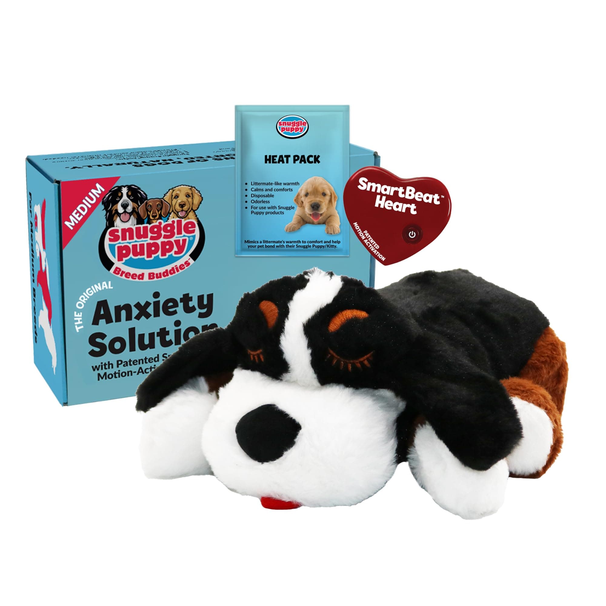 Snuggle Puppy Heartbeat Dog Toy for Puppies, Real-Feel Heartbeat, Calming Sleep Aid and Crate Training Comfort Toy with Heat Pack, Medium Breed Buddies Bernese Mountain Dog