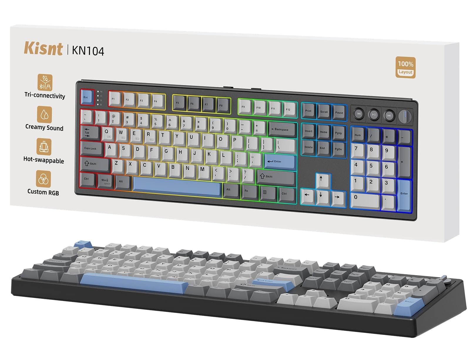 Kisnt KN104 Wireless Mechanical Keyboard for Office& Gaming