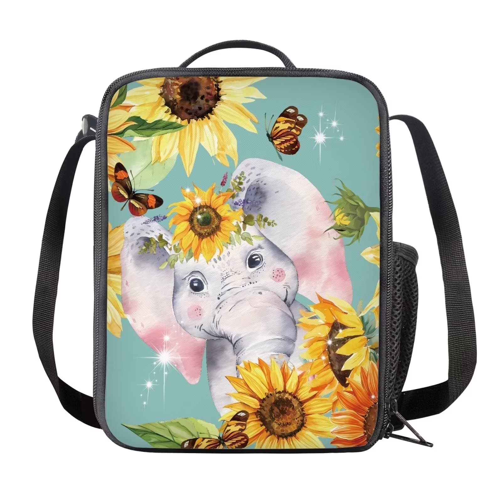 doginthehole Cute Elephant Lunch Bag Reusable Small Lunch Box for Women Portable Lunchbox Container Zipper Cooler Tote Bag for School Work Picnic