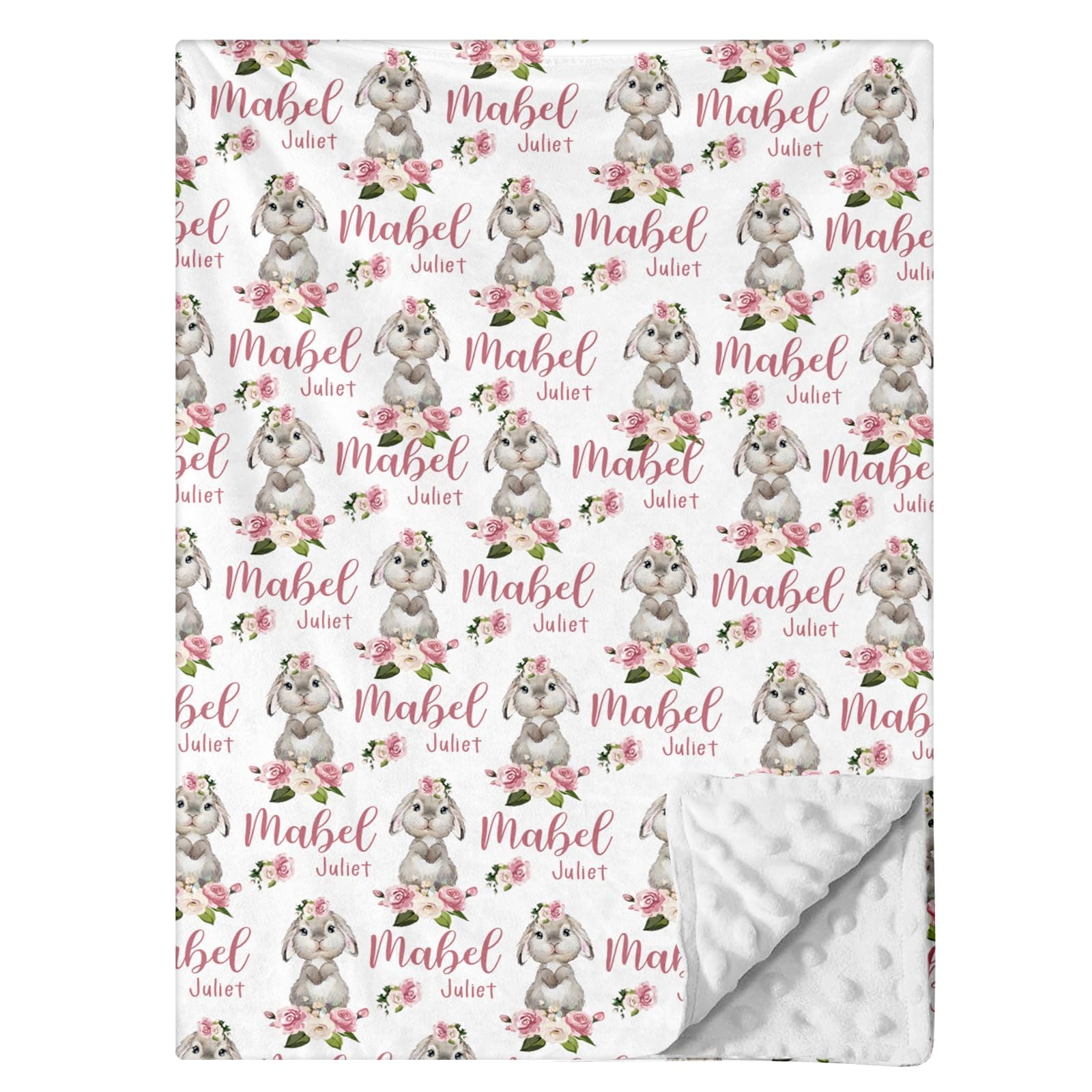 Dyoart Custom Baby Name Blankets: Soft Flannel Pink Rabbit Toddler Blanket Personalized Gift - Birthday Christmas Baby Shower Newborn Gifts，Warm Infant Blankets for Nursery(47”x60)