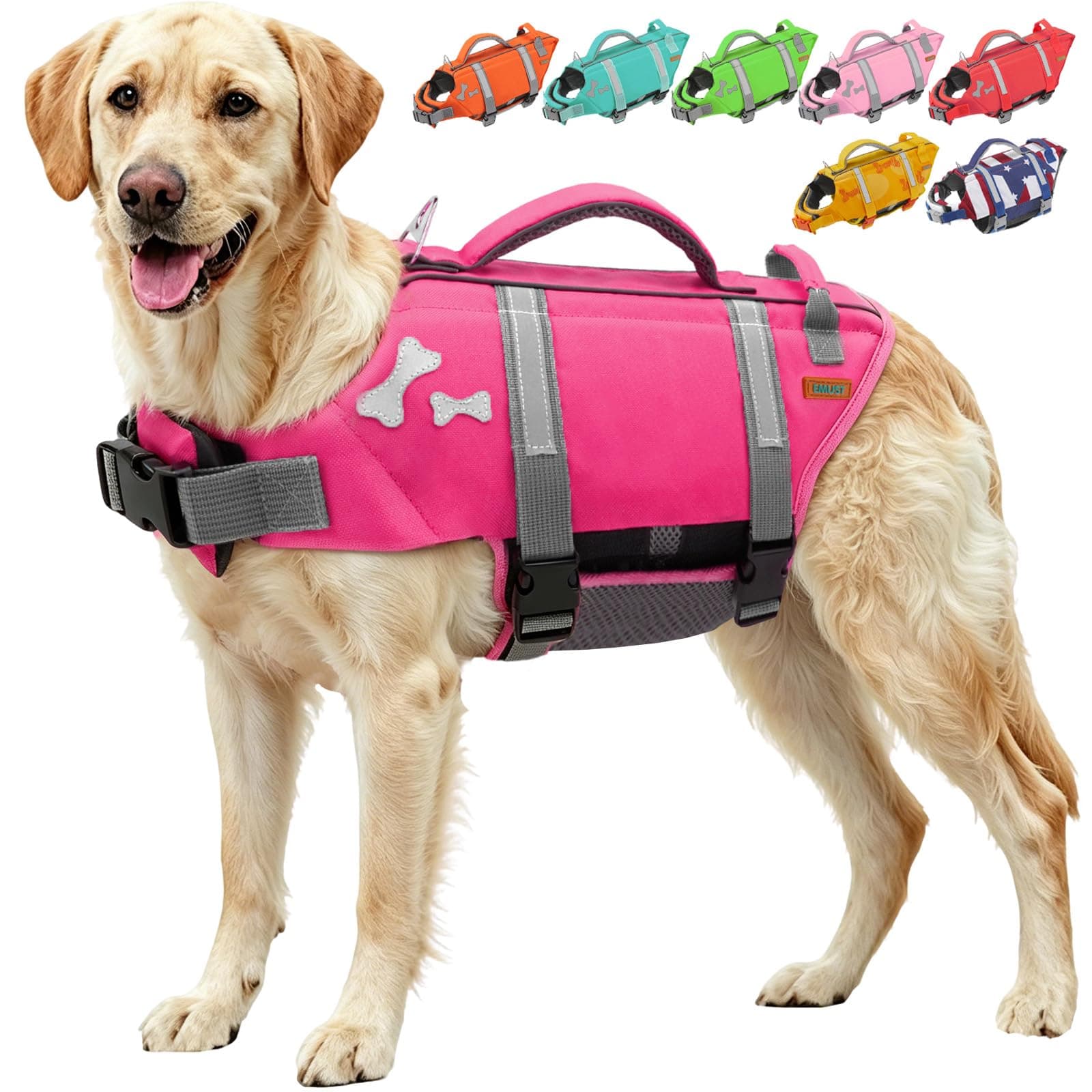 EMUST Dog Life Jacket Large Breed, Dog Life Vests with 2 Rescue Handle, XXL