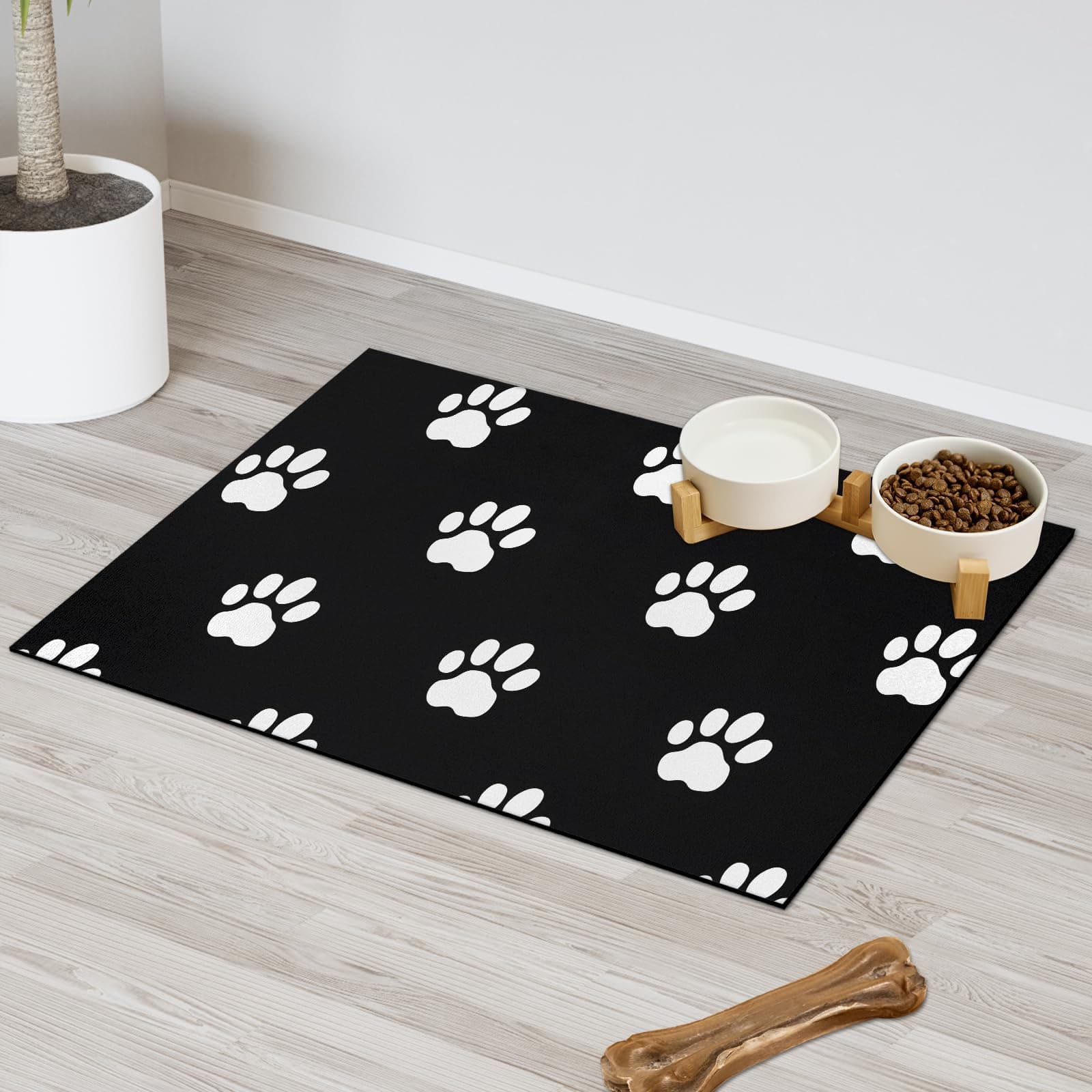 Super Absorbent Dog Food Mat 12x20 Paw Prints Non-Slip Pet Feeding Mat for Bowls, Puppy Essentials Floor Protector | Easy Clean Spill Proof Placemat for Dogs Cats