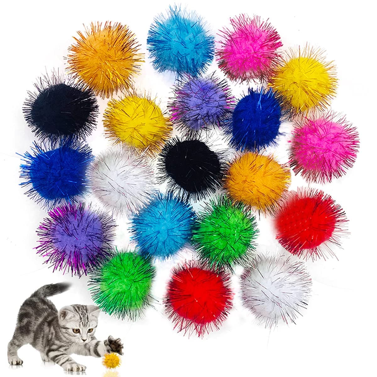 PET SHOW 20 Pack Cat Toys Sparkle Ball 1.77inch for Indoor Cats Kitten