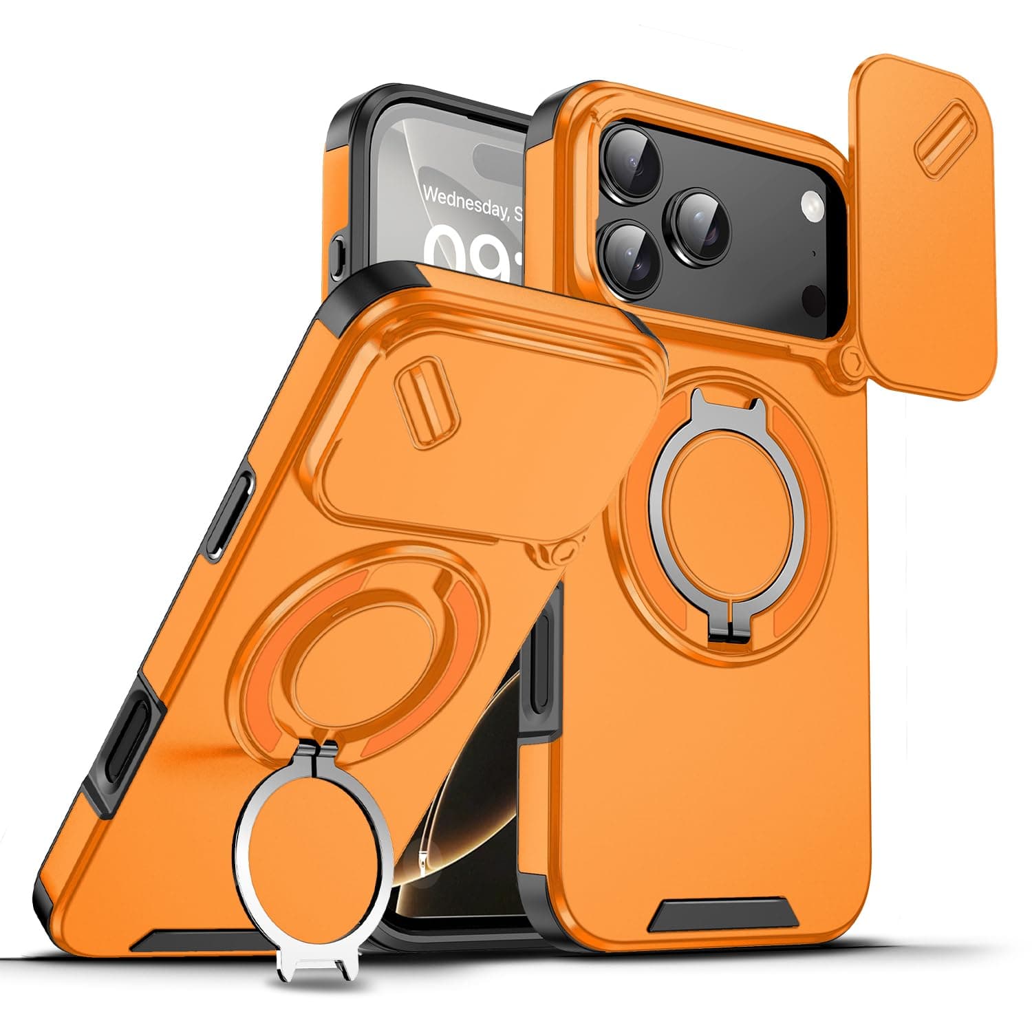 Doulings for iPhone 17 Pro Max Case,Orange,Slide Camera Cover,Kickstand