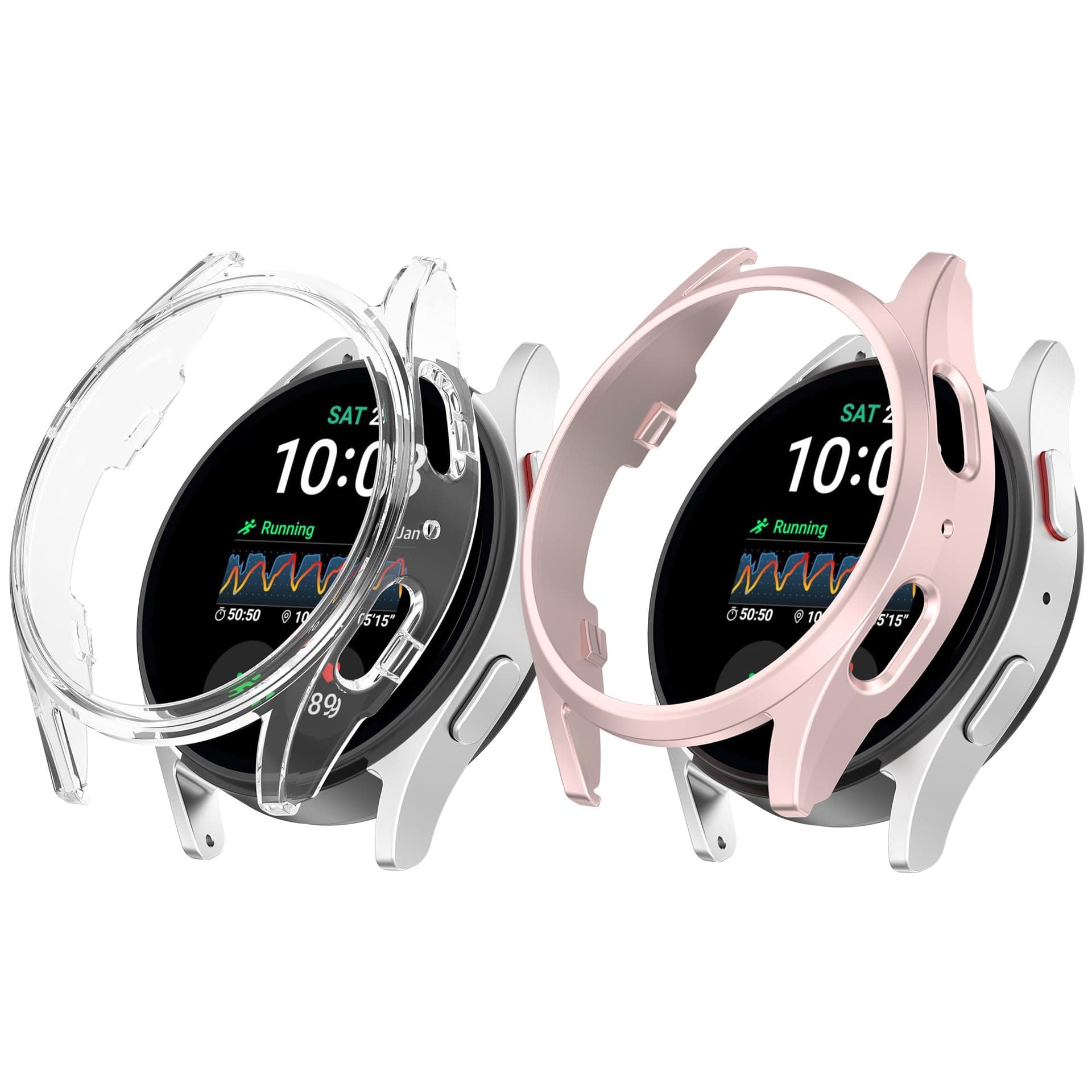 2 Pack Protective Case for Samsung Galaxy Watch 7 40 44mm, Hard PC Protector Cover Bumper Bezel Drop-Proof Shell Sleeve for Galaxy Watch 7 Smartwatch Case (Clear+Pink, 44mm)