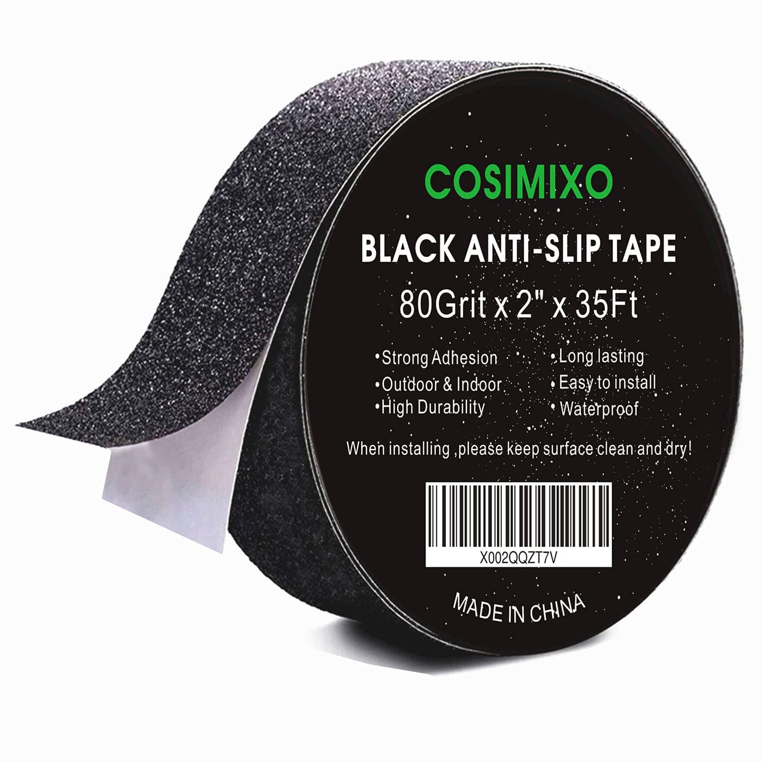 Cosimixo 2in x 35Ft Heavy Duty Anti Slip Tape for Stairs Outdoor, Waterproof Grip Tape, Safety Non Skid Roll for Stair Steps Traction Tread Staircases Anti-Slip Strips Black