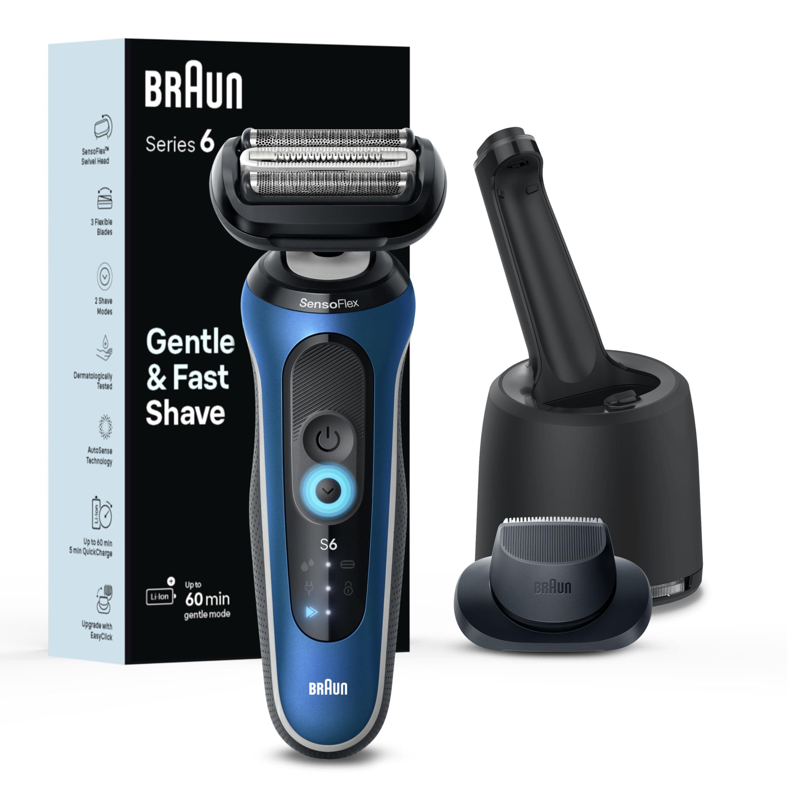 Braun Electric Razor for Men Series 6, Electric Shaver, Precision Trimmer, 4-in-1 Clean & Charge Center, Travel Case, S6 6172cc, 1 item