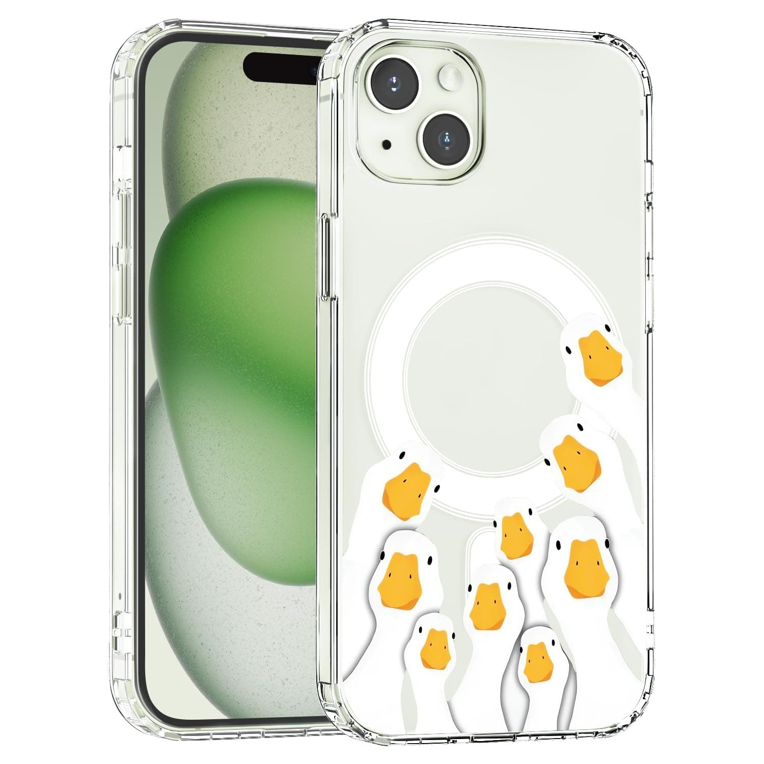 JOYLAND Funny Goose Phone Case for iPhone 15 - Compatible with MagSafe Cute Cartoon Animal Design Clear Magnetic Phone Cover Shockproof Protective Shell for Women Girls, 6.1 Inch