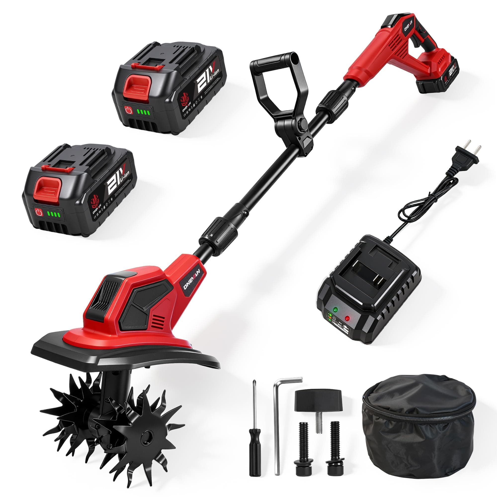 Cordless Tiller for Gardening, 360RPM Garden Tiller with 2x4.0Ah Batteries