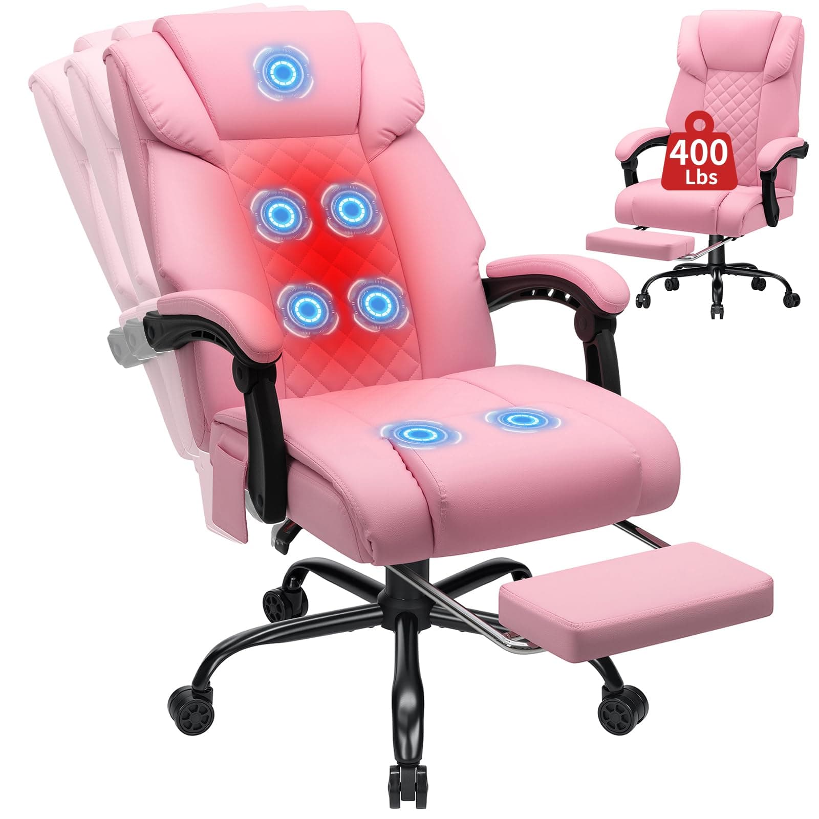 HOFFREE Massage Office Chair with Heat 7 Points Vibration(Light Pink)