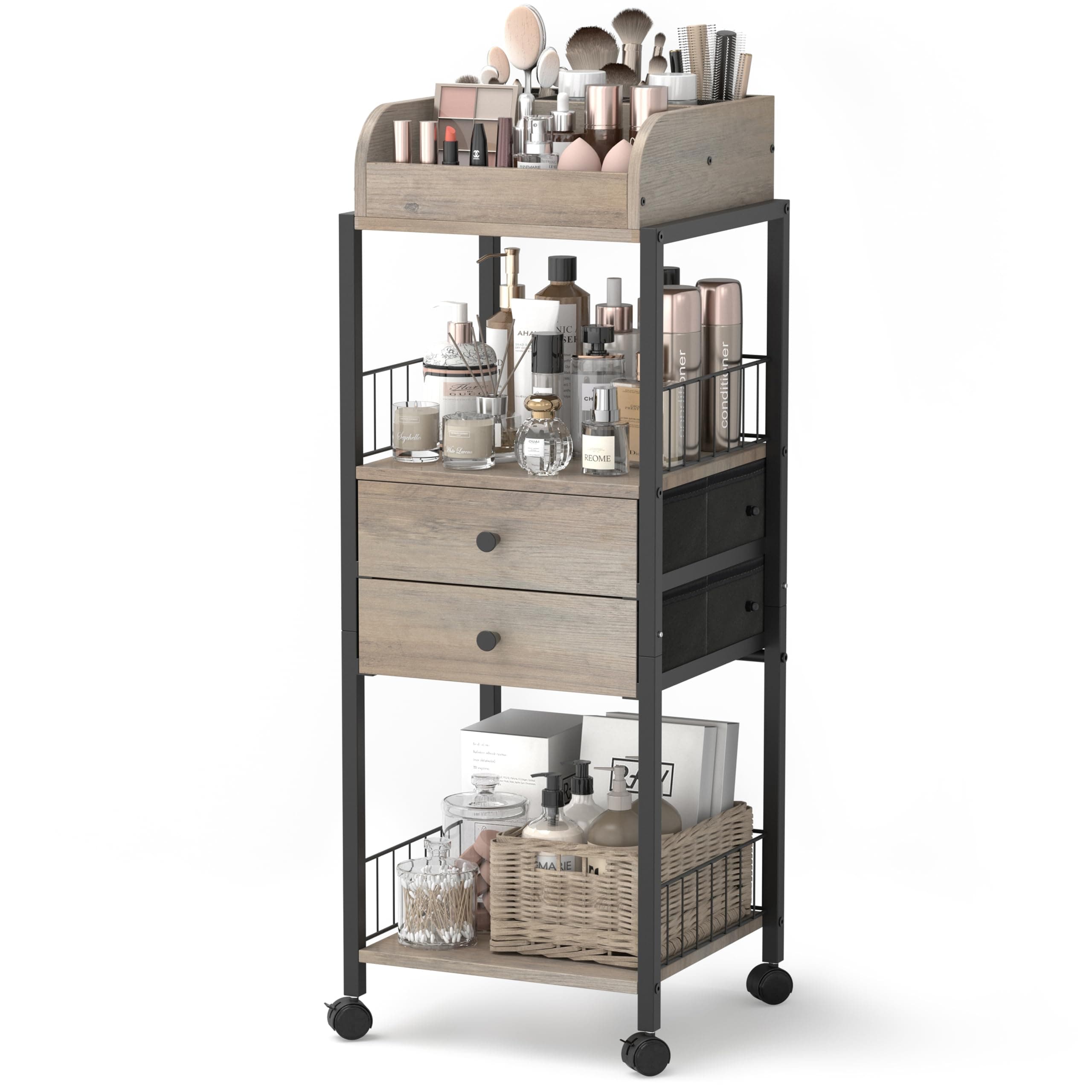 Makeup Organizer, Floor Skincare Organizers Make Up Organizers and Storage with Drawers, Vanity Organizer Cosmetics Display Cases Holder for Skin Care Nail Polish Perfume Black
