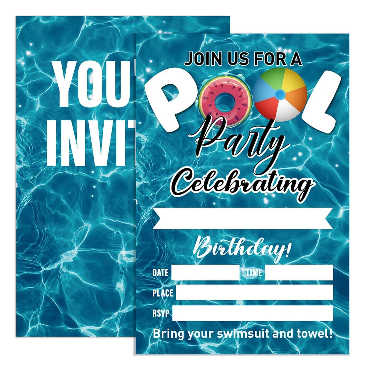 UDNADKEX Birthday Invitations Pool Party for Boy with Envelopes, Invites for Birthday Summer Party, Swimming Party Birthday Invite Cards, Pool Party Celebrating, 4"x6" Set of 20