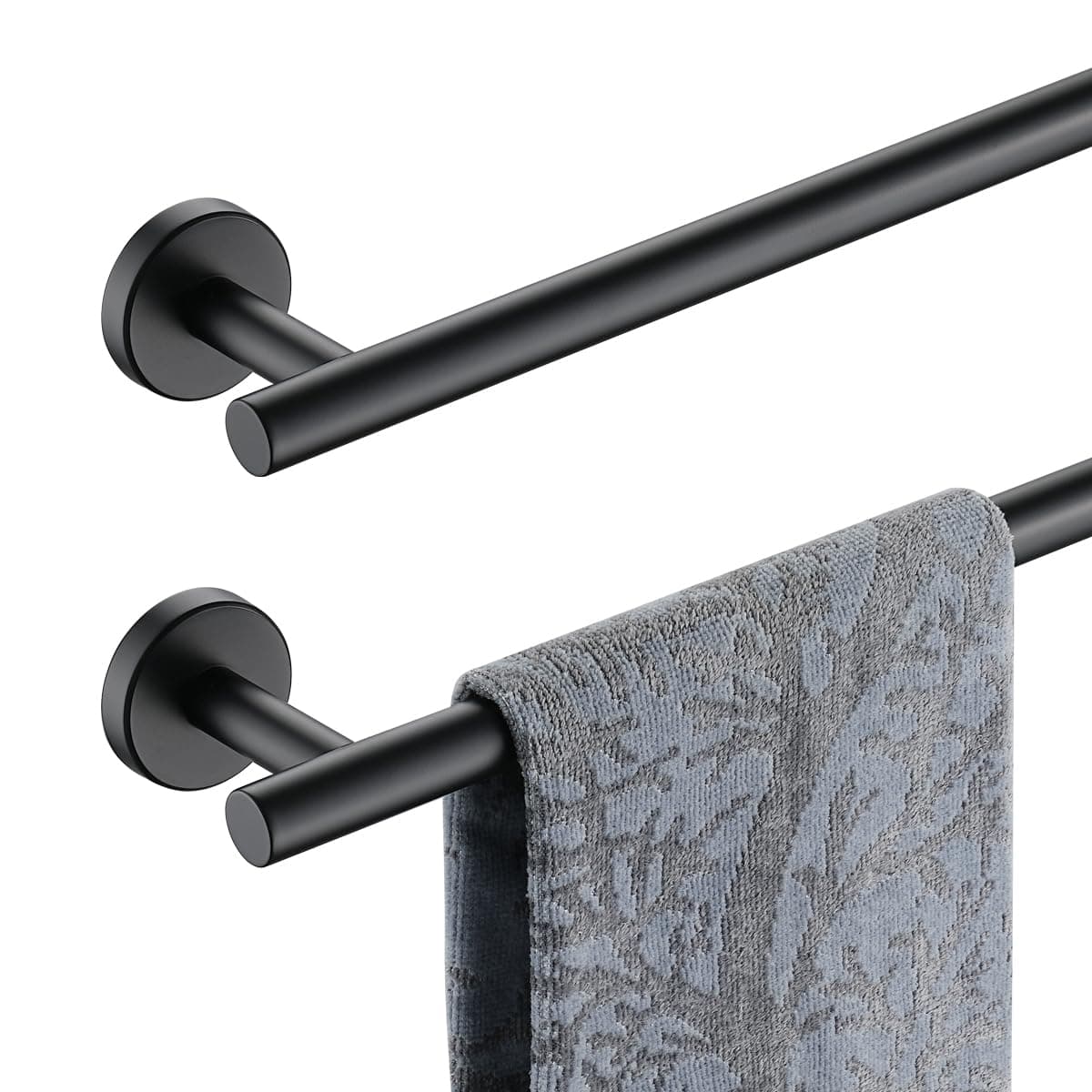 JQK Black Towel Bar, 27 Inch 304 Stainless Steel Thicken 0.8mm Towel Rack Bathroom, Towel Holder Matte Black Wall Mount, Useable Length 24 Inch 2 Pack, TB110L24-PB-P2
