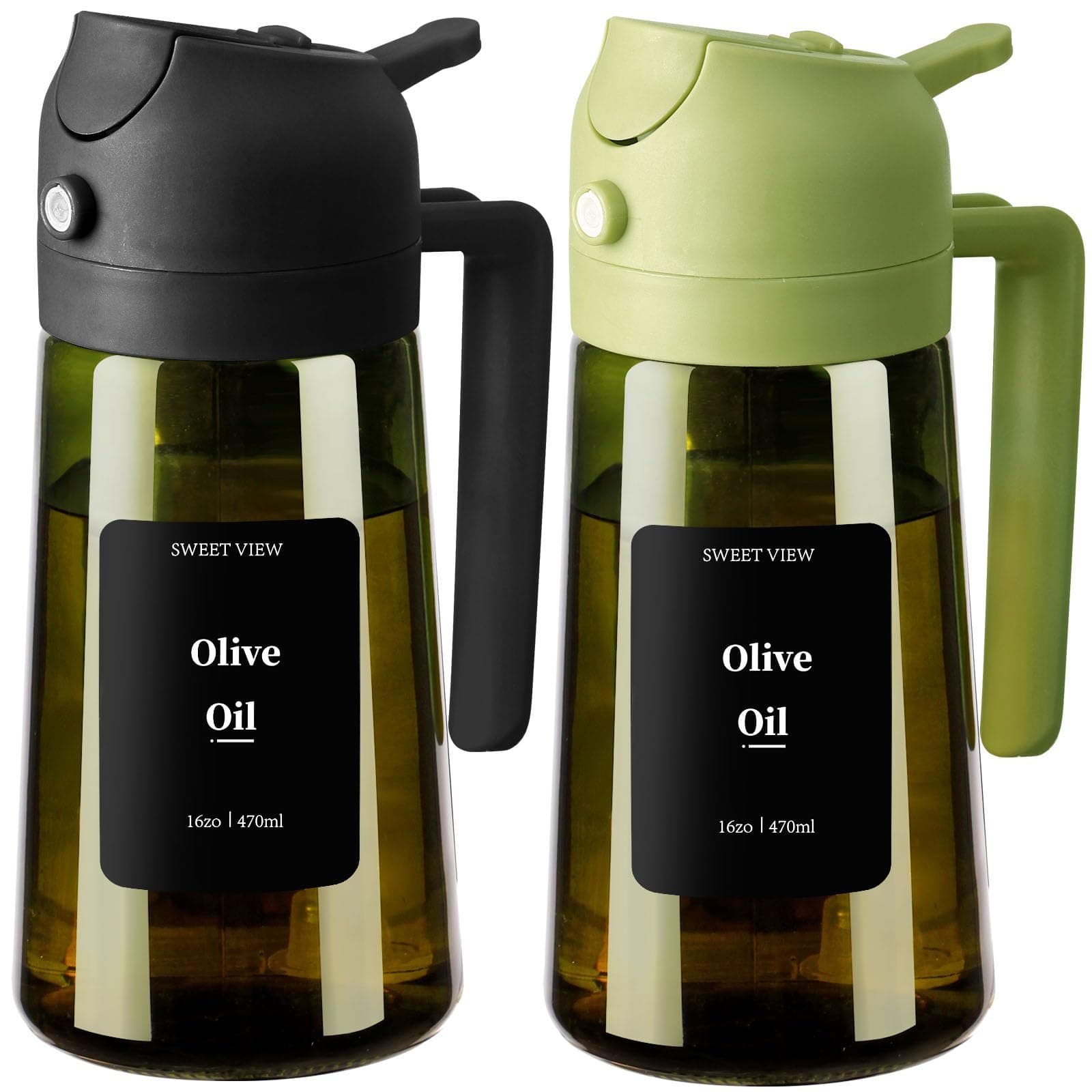 SWEET VIEW 2PCS Olive Oil Dispenser and Oil Sprayer 16oz/470ml
