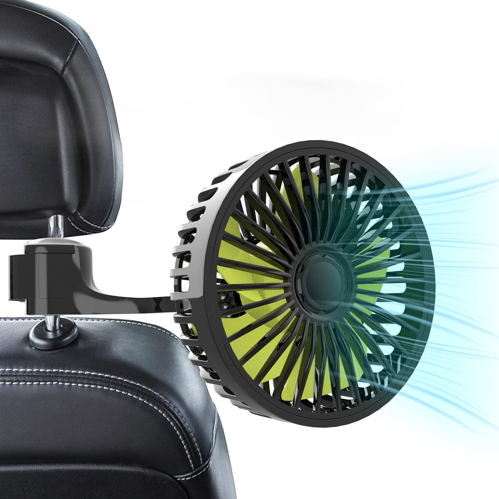 Dealswin USB Car Seat Fan for Backseat: Protable Car Cooling Fan for Car Rear Seat Baby Kids, 3 Speeds and 360 Degree Rotatable Car Rear Seat Headrest Fan for Sedan, SUV, RV, Van Strong Wind Car Fans