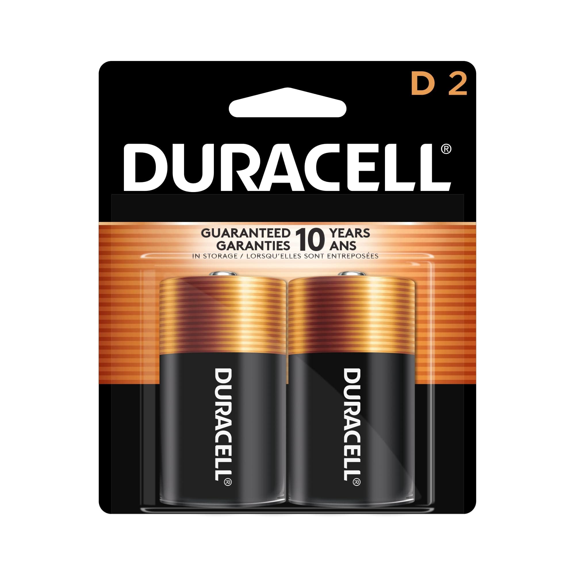 Duracell Coppertop D Batteries, 2 Count, 10-Year Shelf Life, Long-lasting