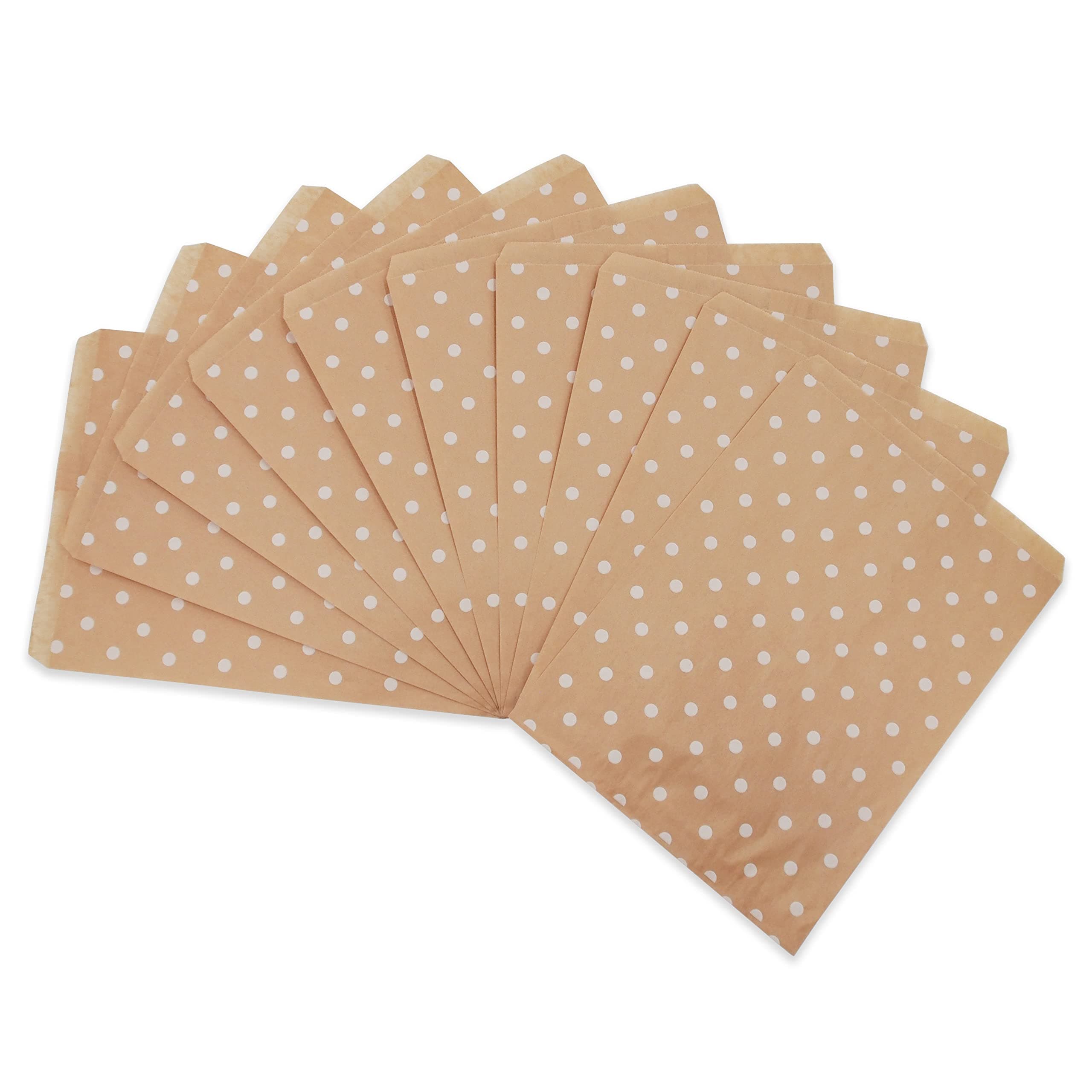 CuteBox Flat Paper White Polka Dot Kraft Gift Bags 100pcs (8.5" x 11") for Merchandise, Crafts, Party Favors, Retail, Handmade Goods, Arts and Crafts, Outdoor Events, Holidays, Weddings