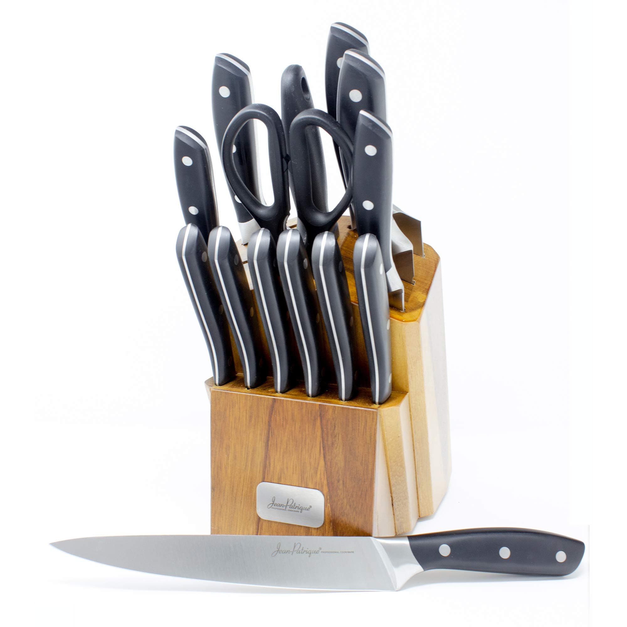 Jean-Patrique Onyx Kitchen Knife Set with Block - All Purpose Essential Kitchen Knife Collection - Utility, Paring, Serrated, Bread, Slicing Knives - Sharp & Dishwasher Safe