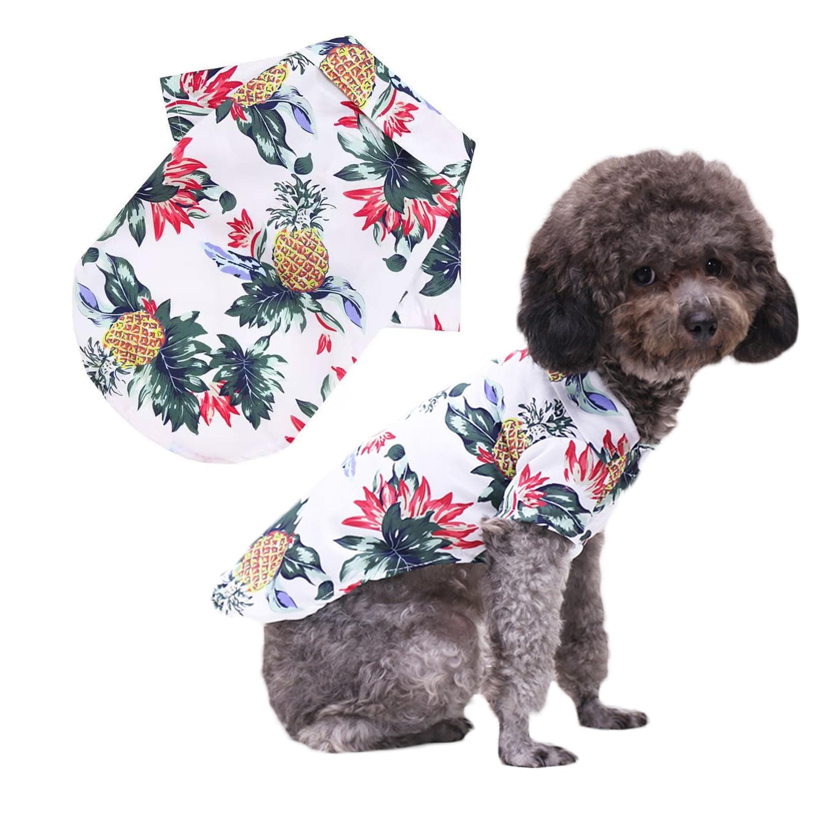LHYZ PARK Hawaiian Beach Print Pet Dog Cat T-Shirts Cute for Small to Medium Dog Cats Cool Summer Vest Camp Shirt Clothes (White Pineapple, XL)