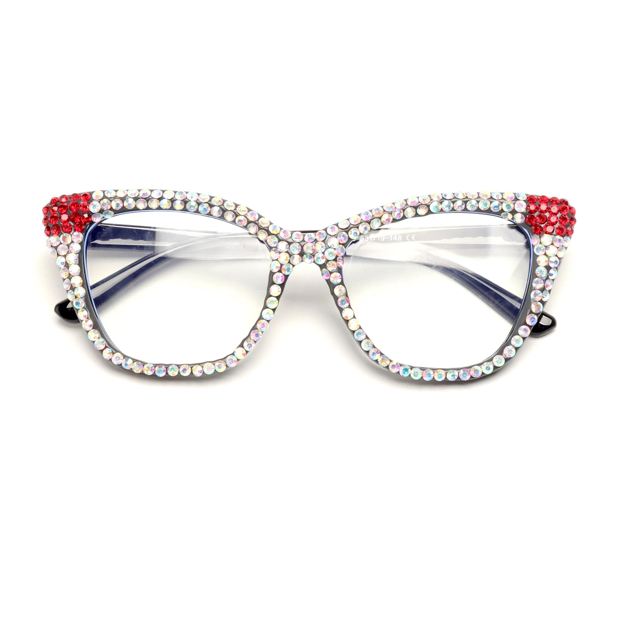 ICARA Women Reader Diamond Reading Glasses for Lady Vintage Crystal Rhinestone Sparkling Eyewear (ab/red, 2.75, x)
